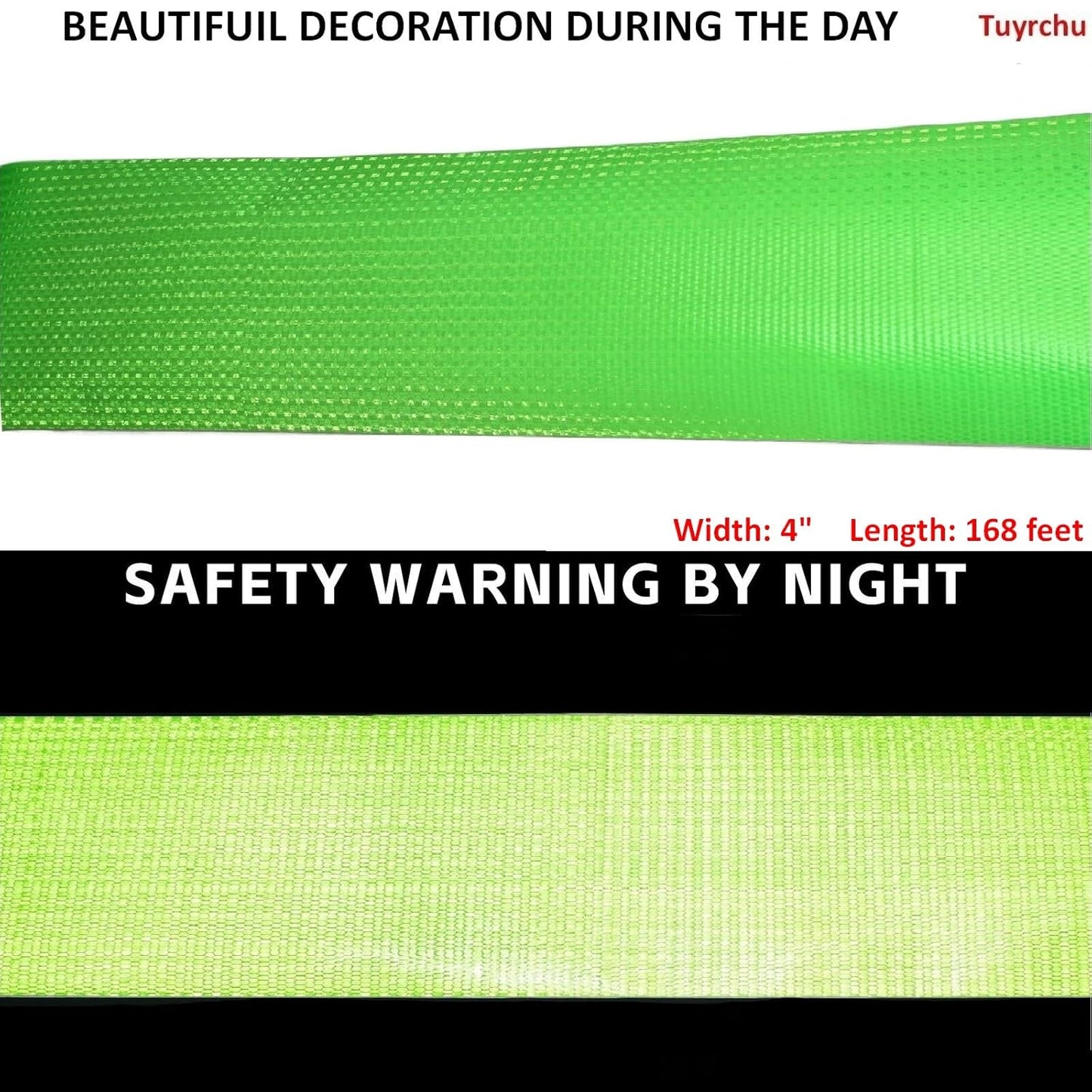Green Reflective Tape Outdoor Waterproof 4 inch Wide, High Visibility Warning Industrial Marking Tape, Safety Stickers (168 feet)
