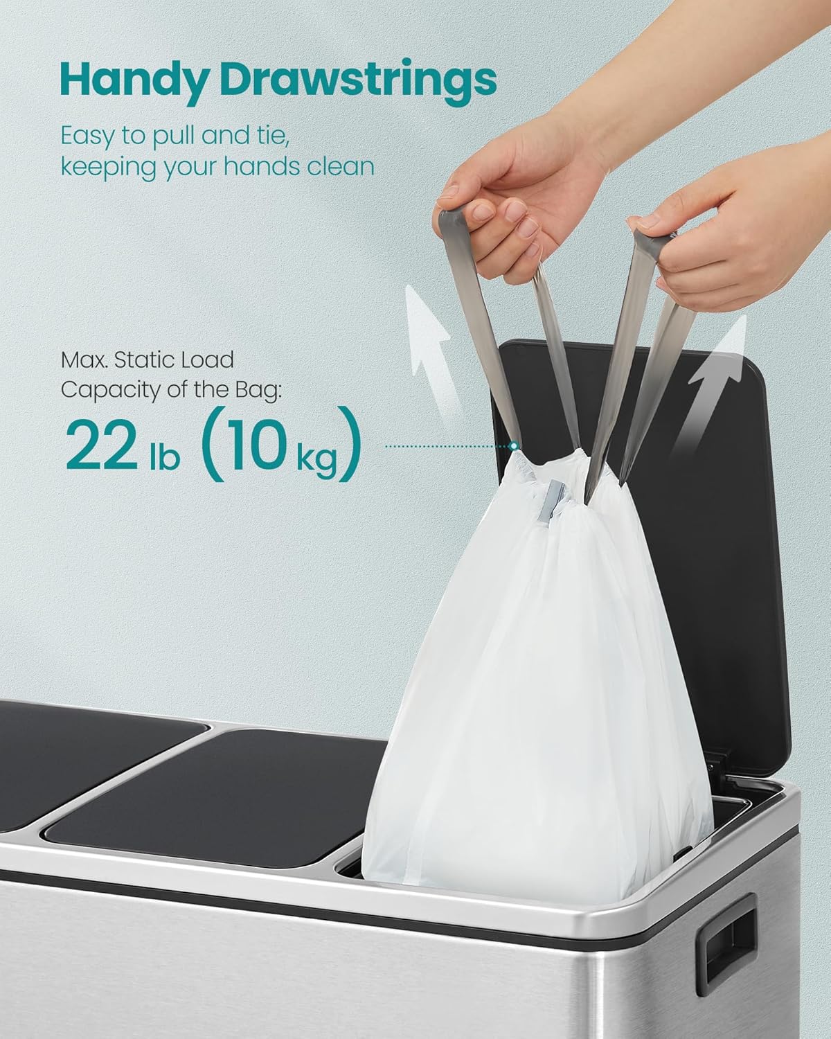 SONGMICS Trash Bags for 2.6-Gallon (10 L) Trash Cans, Drawstring Kitchen Garbage Bags, Pre-Separated, Quick-Dispense Box, Liner Code R, 2 Rolls, 80 Count, White UKRB011A02