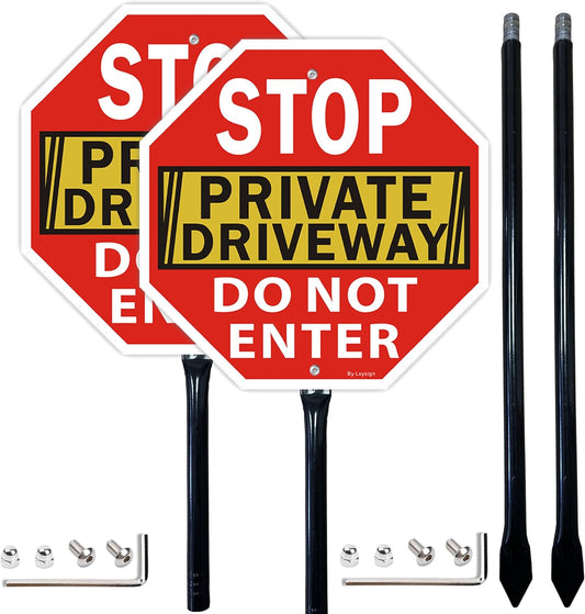 2Pack Stop Sign, Private Driveway Do Not Enter Sign with Stake, 36" Tall, 12" x 12", Reflective Aluminum