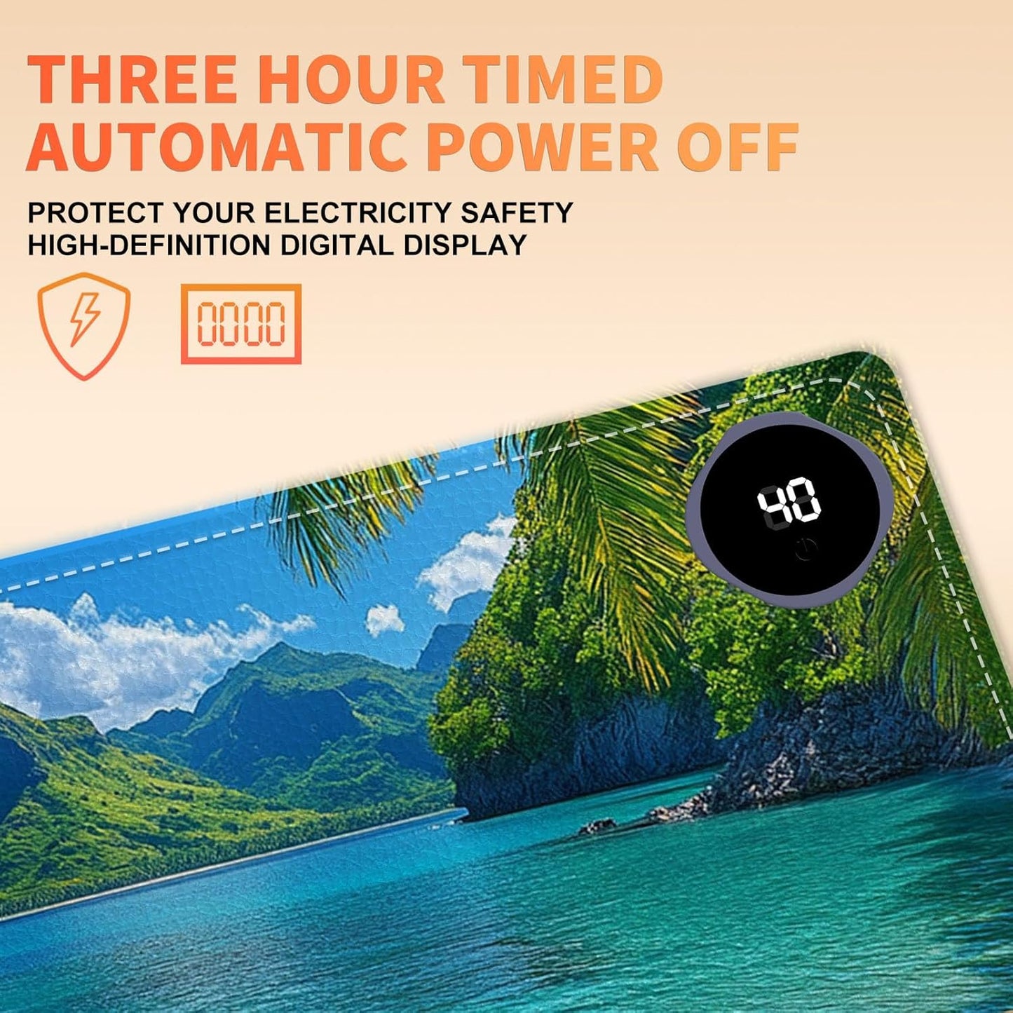 Heated Mouse Pad 31.5x13 in 3-Temp Fast Heating Desk Mat with Auto Timer Warmer for Hands Wrist Pain Relief Waterproof Keyboard Mat for Office, Gaming, Home, Tropical Paradise Beach