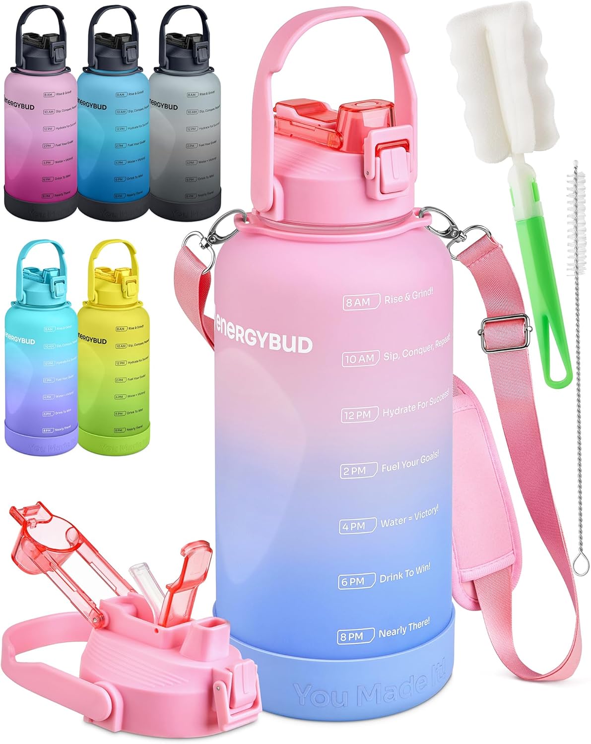 1 Gallon Water Bottle with 128 oz Capacity - Motivational Time Markers for Daily Hydration Goals - Leakproof BPA Free Tritan with Removable Straw
