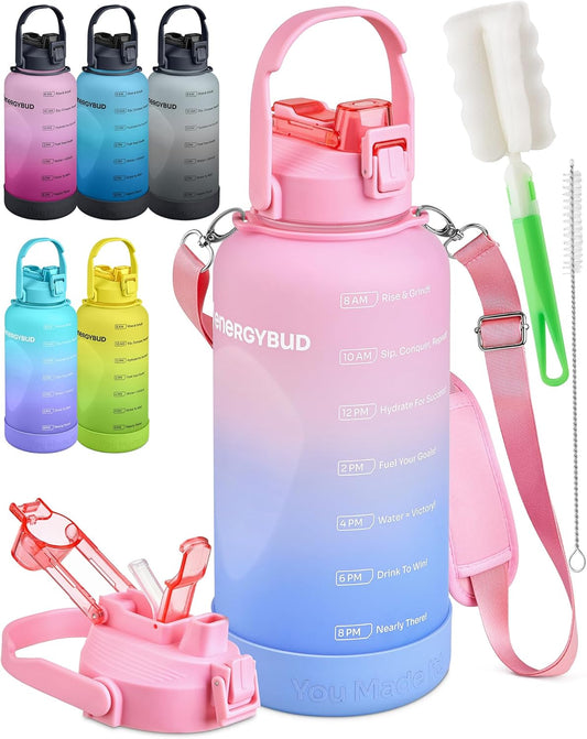 1 Gallon Water Bottle with 128 oz Capacity - Motivational Time Markers for Daily Hydration Goals - Leakproof BPA Free Tritan with Removable Straw