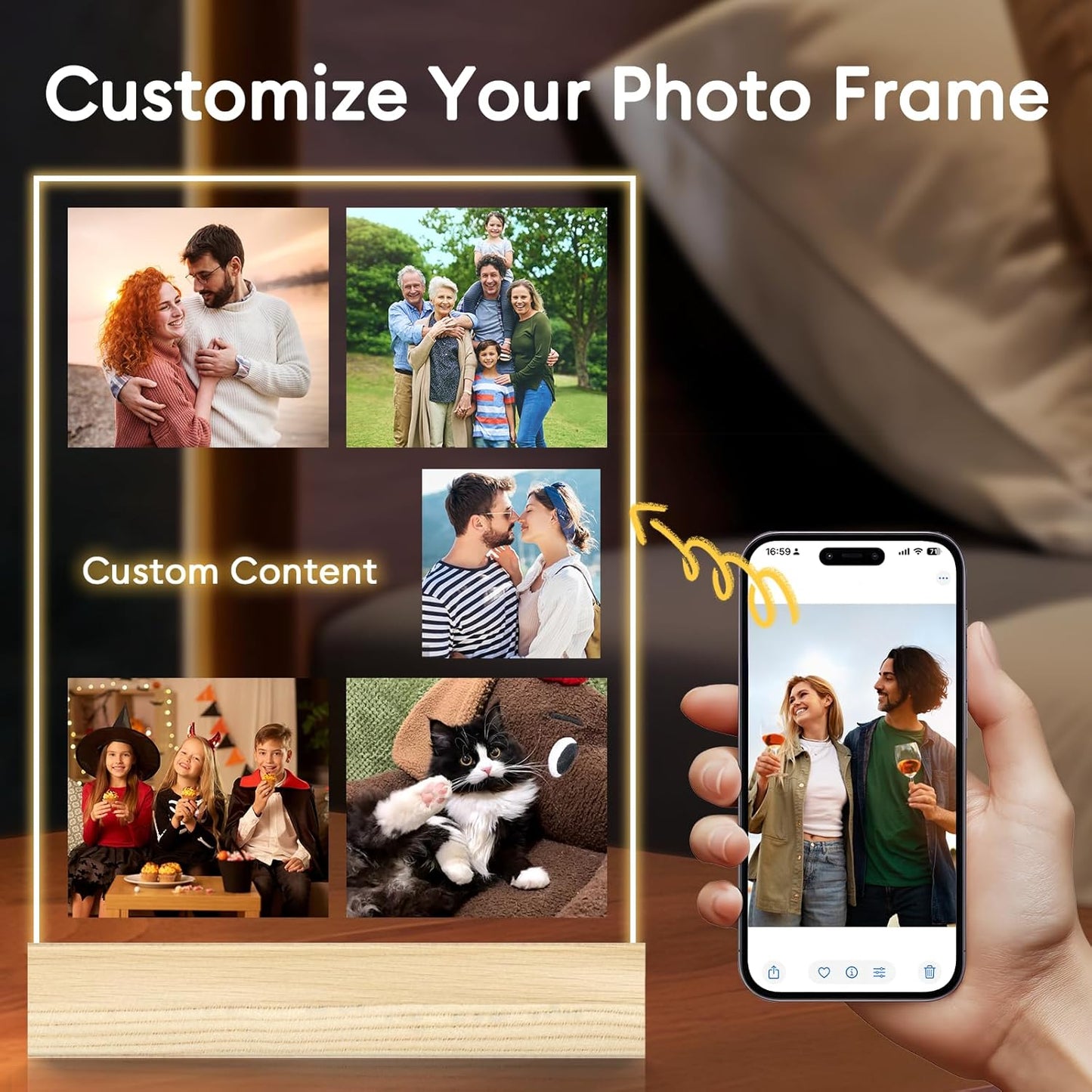 Personalized Picture Frame, Custom Tabletop Photo Frame with Light, Customized Gift for Mom/Father/Kid/Friend/Pet - Birthday, Valentine’s Day, Mother's Day, Father's Day, Christmas (R02)
