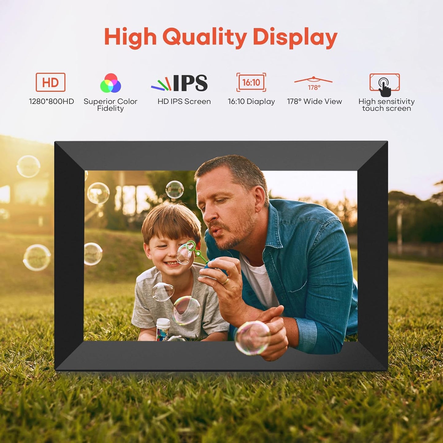BIGASUO Digital Picture Frame, 10.1" Frameo Digital Frame WiFi with 32GB Memory, 1280x800 IPS Touch Screen, Send Photos/Videos from Your Phone Anywhere, Photo Gifts for Parents and Grandparents 4 Pack