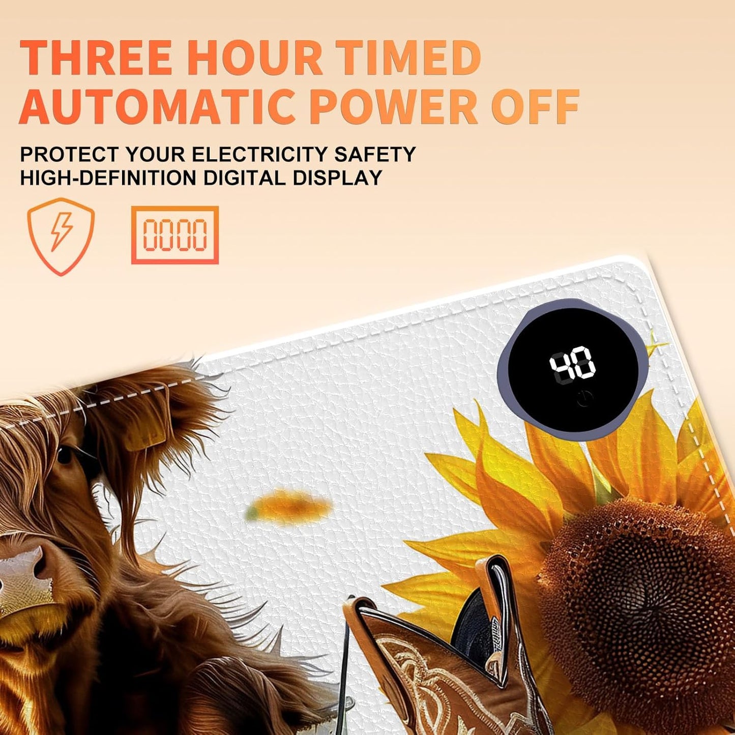 Heated Mouse Pad, Warm Desk Pad, Keyboard Mat 31.5 x 13 Inch Large Size Intelligent Fast Heating, 3 Speed Adjustable, Timed Auto Power Off for Game Office Home,Sunflower Highland Cattle