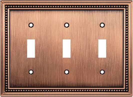 Henne Bery Sunken Pearls Heavy Duty Decorative Wall Plate Switch Plate Outlet Cover (Triple Toggle, Antique Copper)