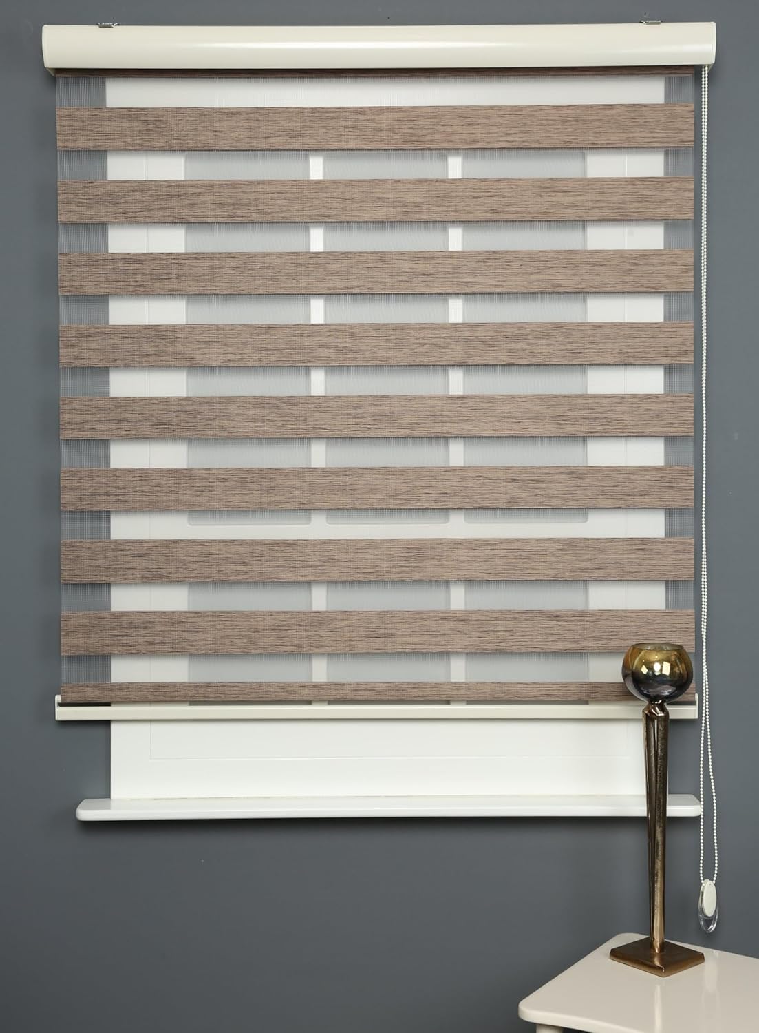 Shadesu Custom Size Zebra Blinds for Windows, 82" W x 72 H, Brown, Dual Layer Free-Stop Zebra Shades, Light Control for Day and Night, Sheer Blinds for Indoor Windows, Bedroom, Kitchen