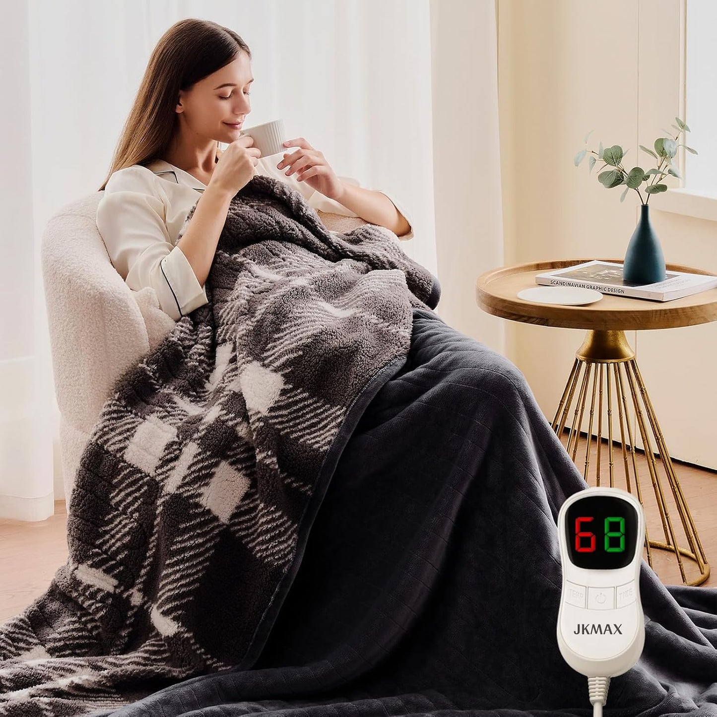 Heated Electric Blanket Queen Size - 84"x90" Flannel Heating Blanket with 10 Heating Levels & 5 Time Settings Over-Heat Protection, Winter Warmer for Adults with ETL Certification（Grey）
