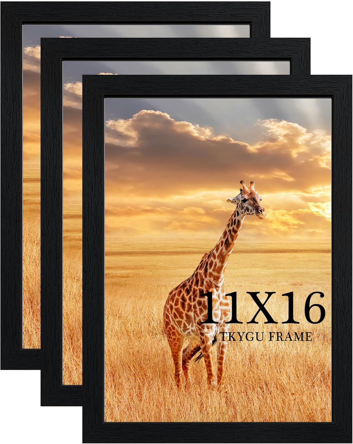 11x16 Picture Frame Set of 3,Wooden Frame 11x16 Wall Gallery Poster Photo frame Black with Durable Shatter Resistant Plexiglass for Wall Mounting Family -friend- wedding best gift