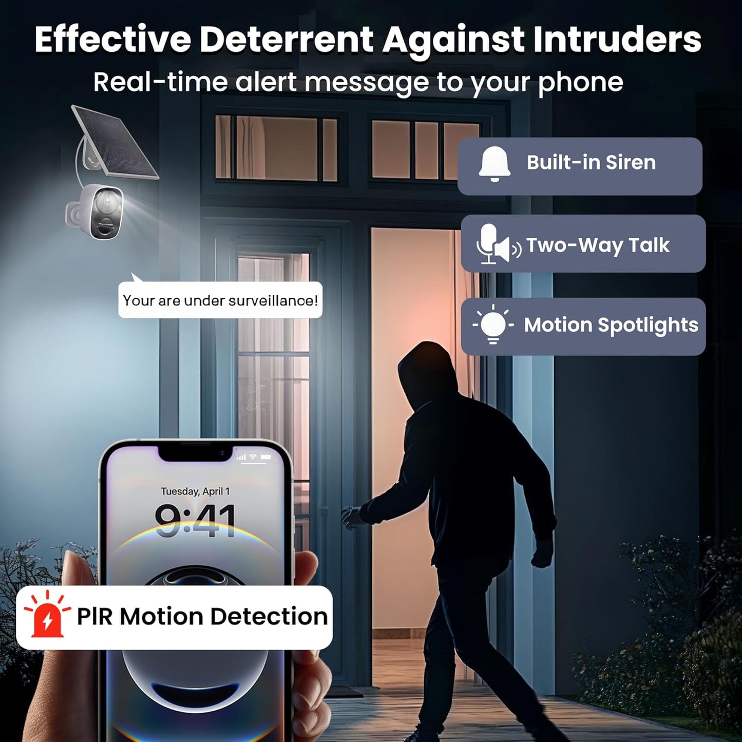 2025 Upgraded 2K Security Cameras Wireless Outdoor with Solar Panels, Free Cloud Storage, AI Motion Detection Spotlight Siren Alarm Outdoor Camera Wireless, 2-Way Talk, IP66 Waterproof