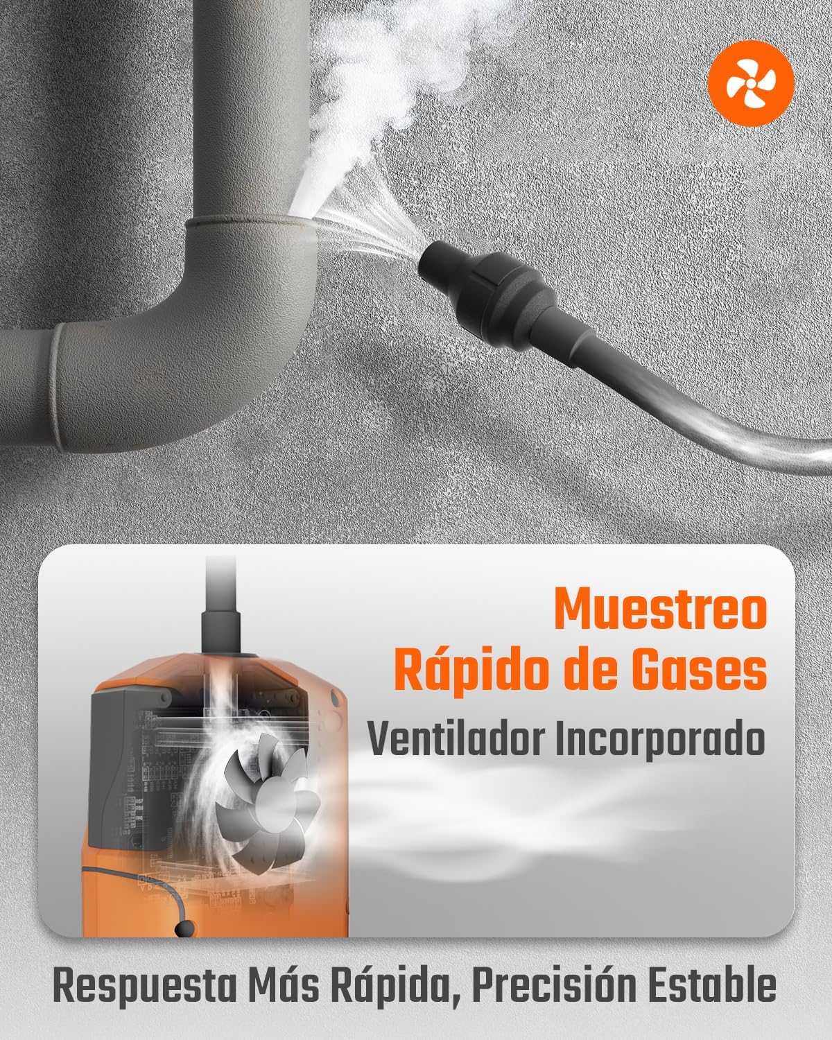 TopTes PT-990 Rechargeable Gas Leak Detector with 11 inch Probe, Detection Range 0-10000 ppm, Data Logging & 3 Types Alarm, Natural Gas Detector for Propane, Methane for Industrial & Home - Orange