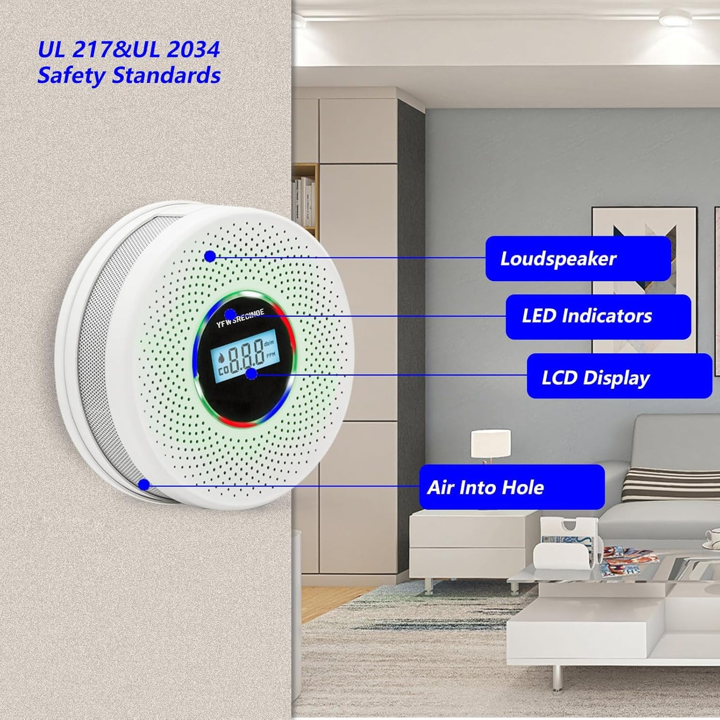 4 Pack Upgraded Combination Smoke and Carbon Monoxide Alarm Detector, Dual Sensor Smoke Alarm&Carbon Monoxide Detector (Includes Battery)