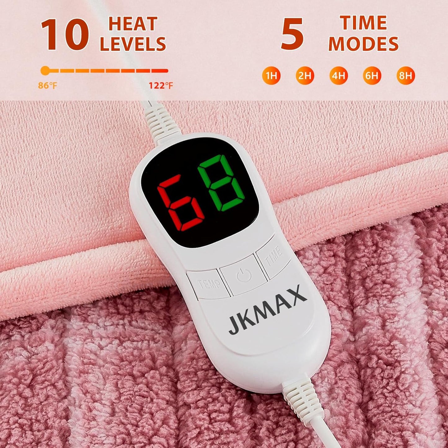 Heated Electric Blanket Full Size - 72"x84" Flannel Heating Blanket with 10 Heating Levels & 5 Time Settings Over-Heat Protection, Winter Warmer for Adults with ETL Certification（Pink）