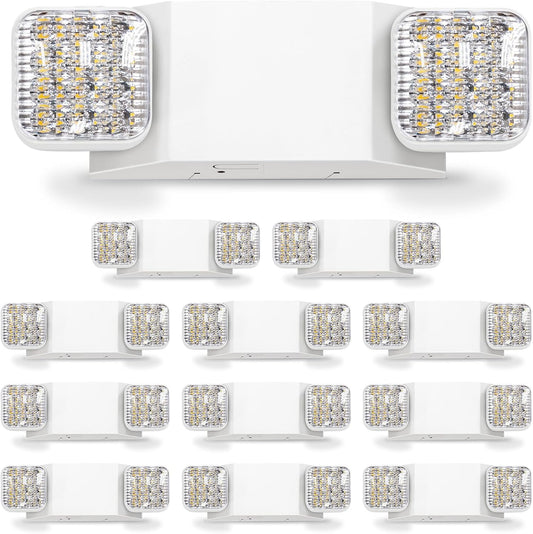 12PK LED Emergency Lights, Commercial Emergency Lights for Business, Power Outages, Offices, with Backup Battery (90 Minutes), Wall Mount, Hard Wired, 120-277V, Fire Resistant (94V-0) UL