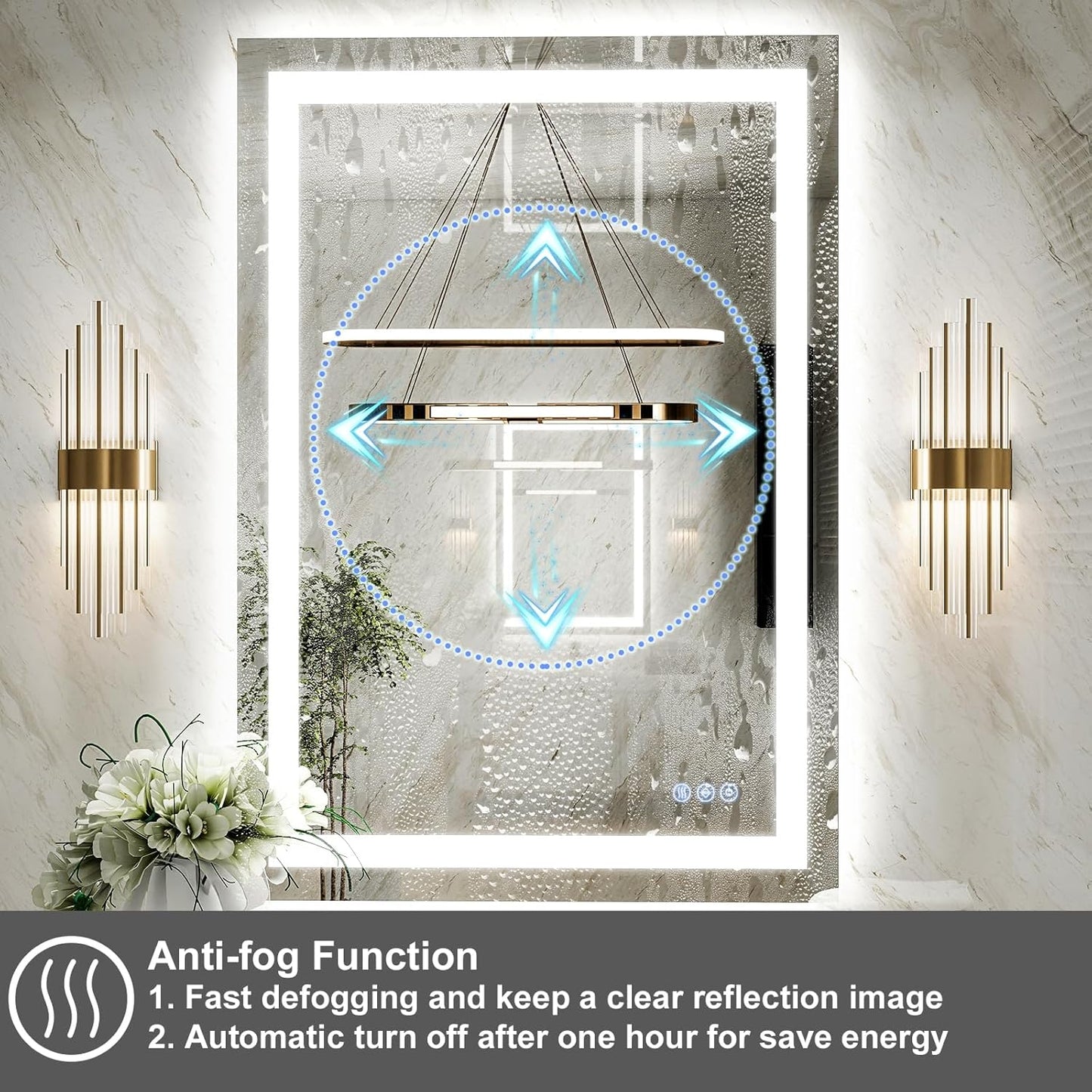 GLSLAND 30"x40" LED Bathroom Mirror with Lights, Dimmable Front and Backlit Vanity Mirrors, Wall Mounted Anti-Fog Lighted Mirror, Horizontal/Vertical Hanging