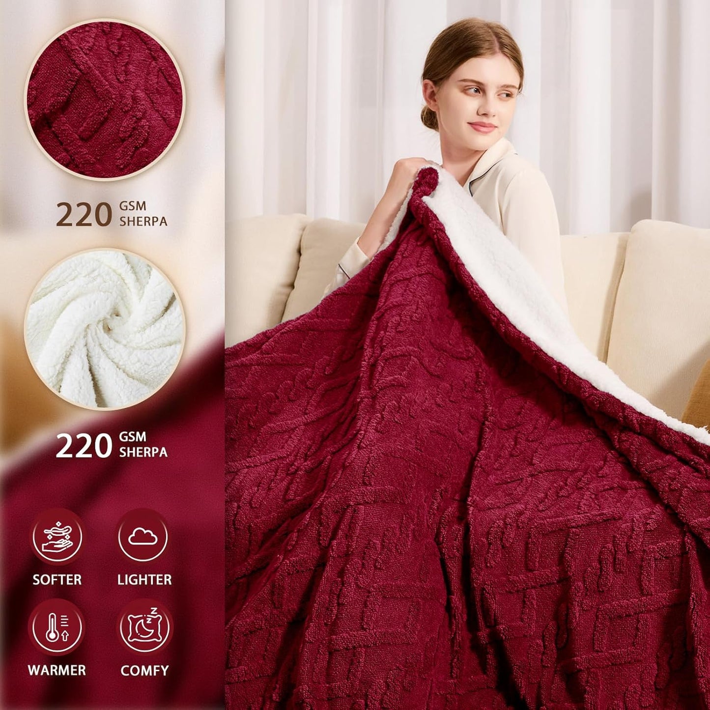 Heated Electric Blanket Full Size-72"x84" Heating Blanket with 10 Heating Levels & 5 Time Settings Over-Heat Protection，Winter Warmer for Adults with ETL Certification（Red）