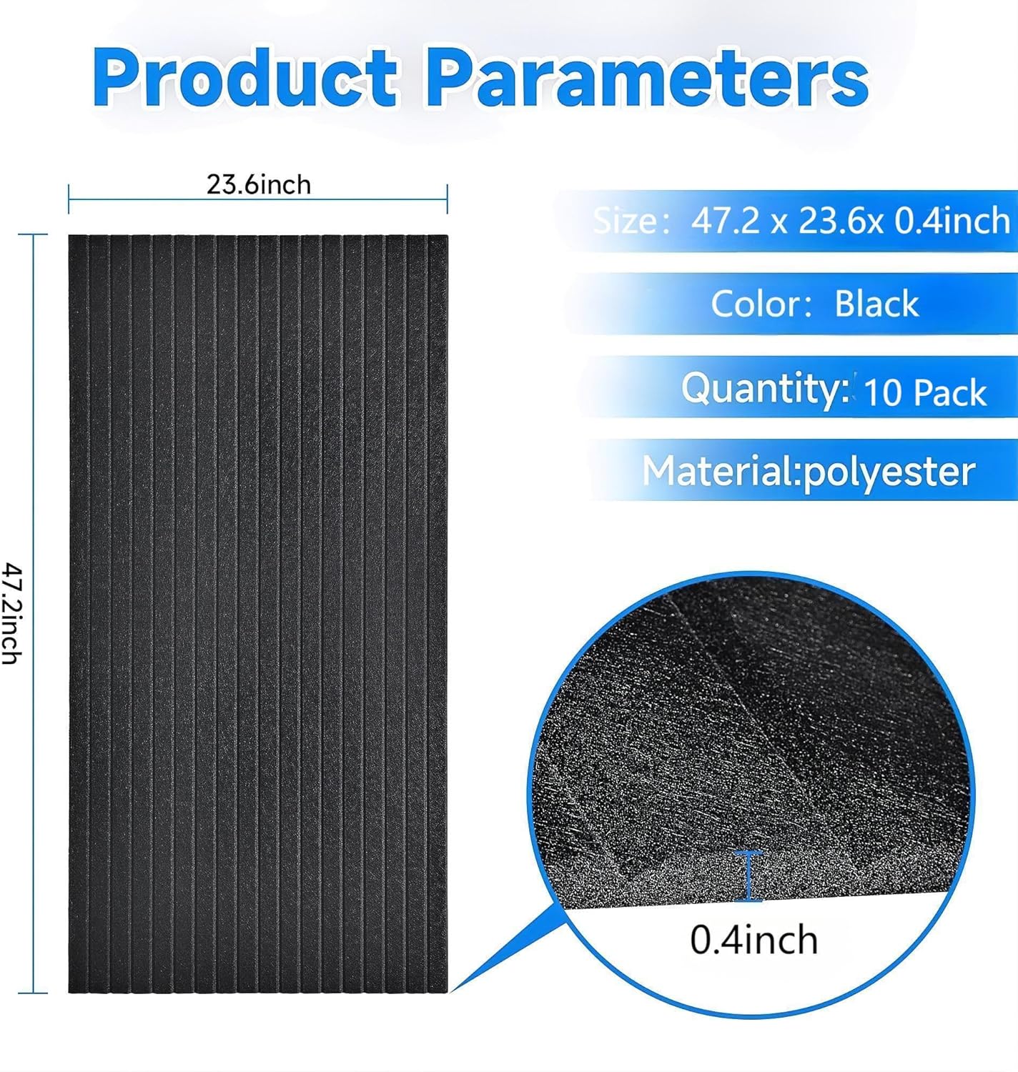 10 Pack Large Acoustic Wall Panels 47.2 x 23.6 x 0.4 Inch Sound Proof Sound Absorbing Polyester Fiber Panels Self-Adhesive Decorative Acoustic Panels for Home Studio, Office, Recording