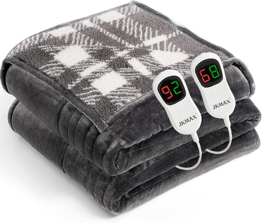 Heated Electric Blanket Queen Size - 84"x90" Flannel Heating Blanket with 10 Heating Levels & 5 Time Settings Over-Heat Protection, Winter Warmer for Adults with ETL Certification（Grey）