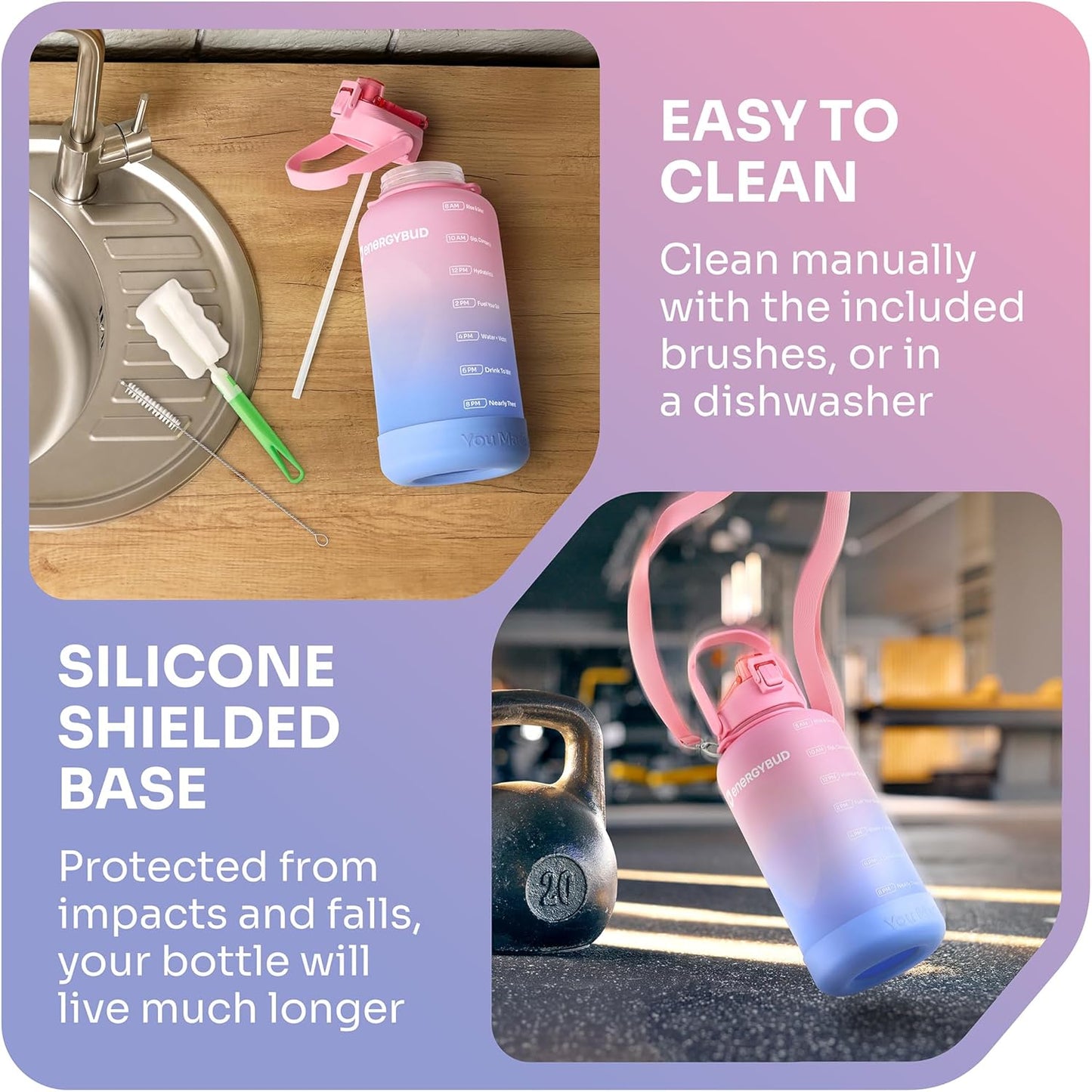 1 Gallon Water Bottle with 128 oz Capacity - Motivational Time Markers for Daily Hydration Goals - Leakproof BPA Free Tritan with Removable Straw