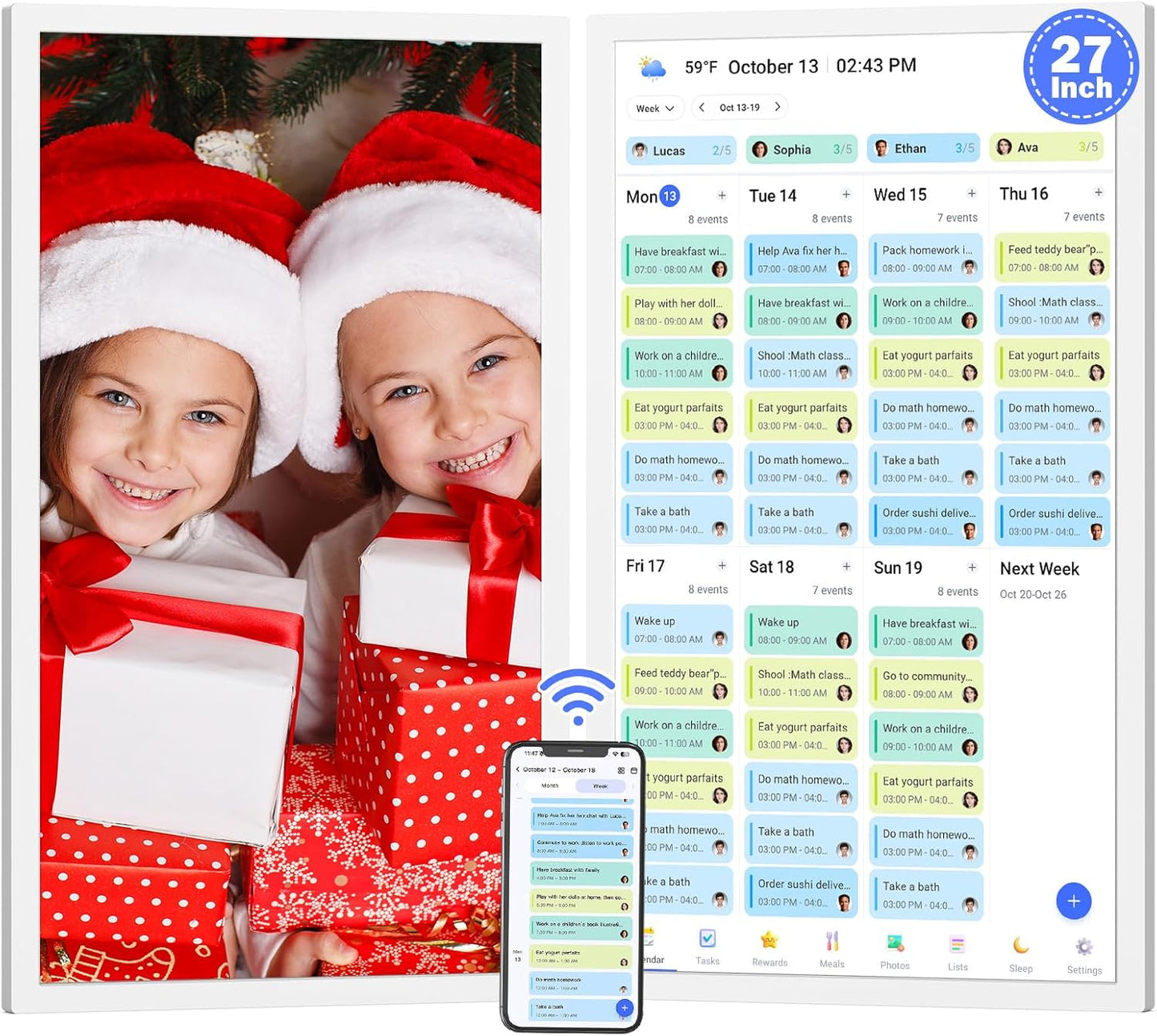 27" Smart Digital Calendar for-Family-Business-Schedules - 1920 x 1080 IPS Full HD Touch Screen Wall Mounted Electronic Calendar, Auto-Sync Google iCloud Outlook Calendars, Christmas Gift for Mom Dad
