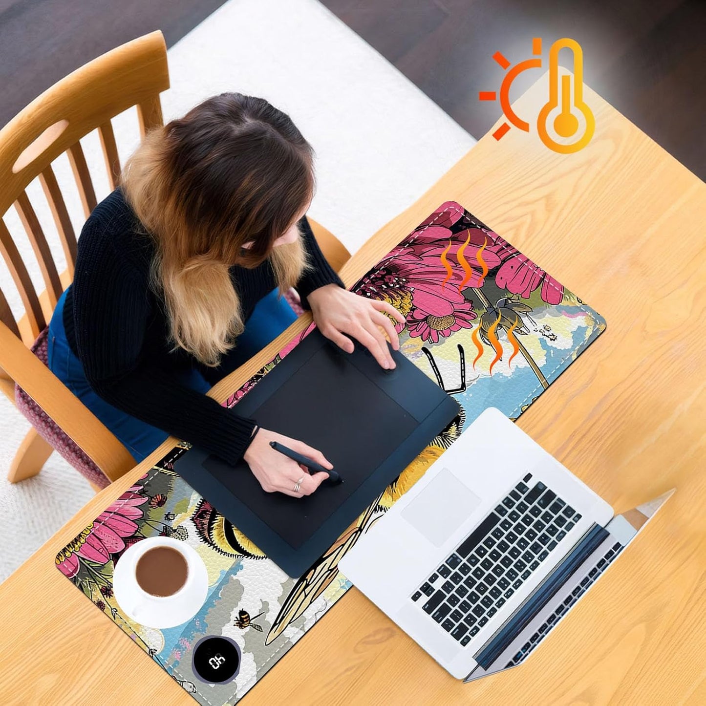 Heated Mouse Pad, Warm Desk Pad, Keyboard Mat 31.5 x 13 Inch Large Size Intelligent Fast Heating, 3 Speed Adjustable, Timed Auto Power Off for Game Office Home,Bees Collect Honey