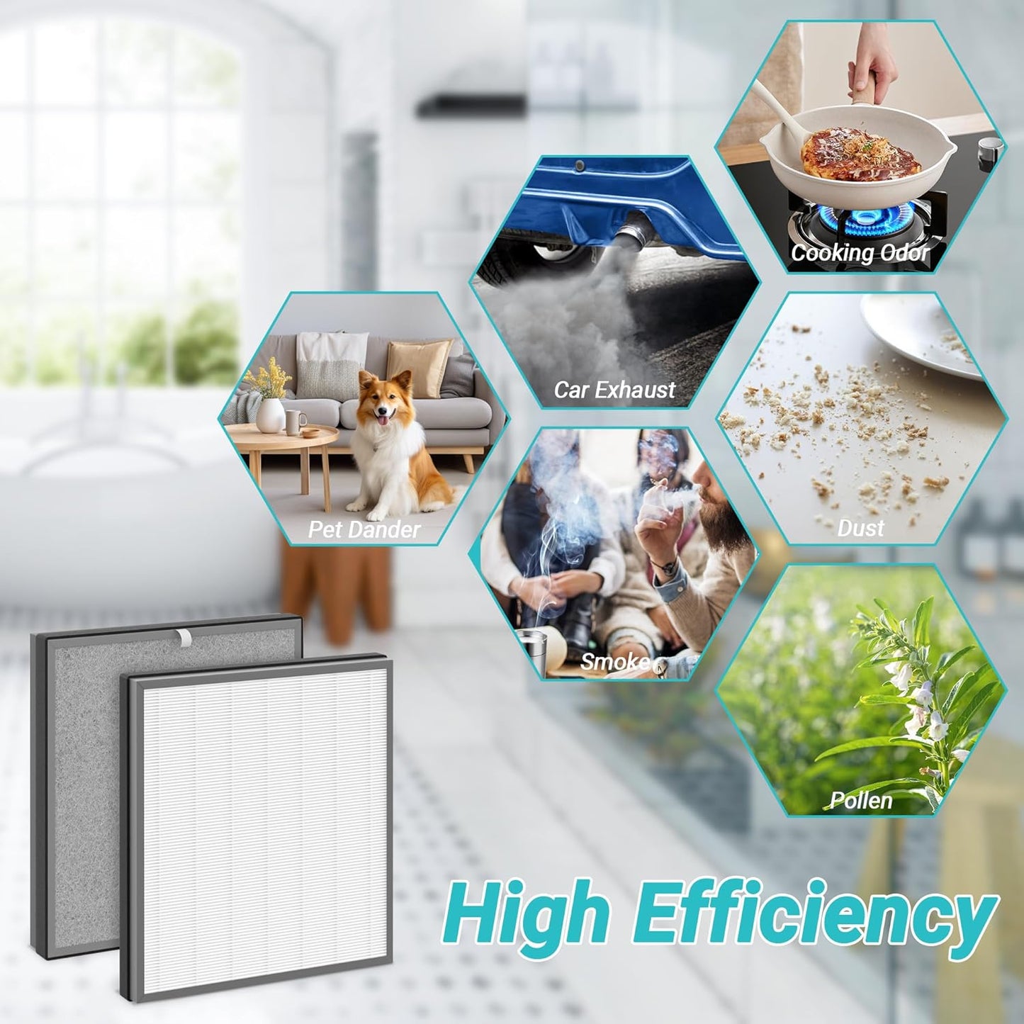 1 Pack HE400 Replacement Filter Compatible with Shark HE400 HE401 HE402 HE405 4 Fan Model Air Cleaner Purifier,3-in-1 Filter of Pre-filter,Carbon and HEPA Filter