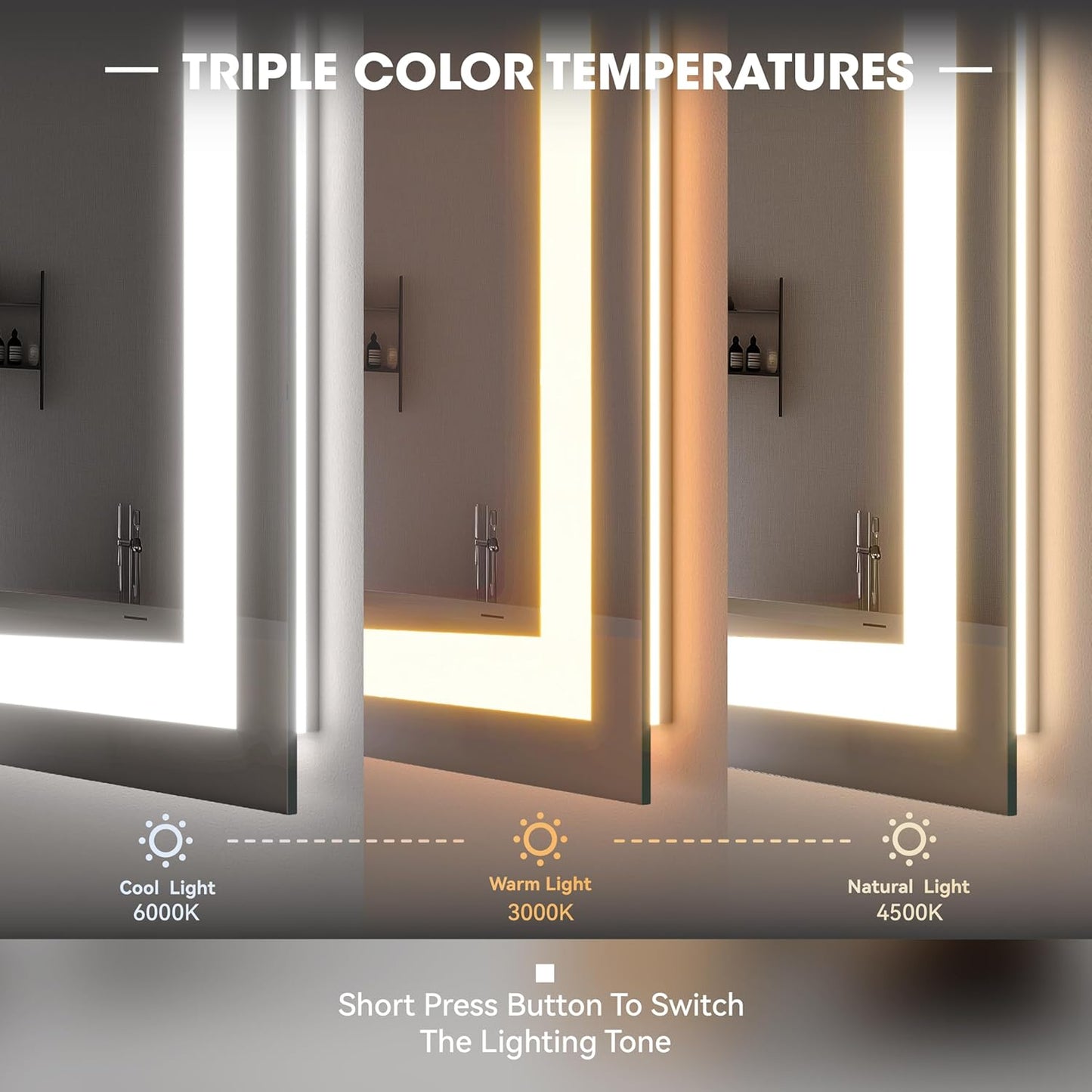 Hasipu 72" x 36" Arch LED Bathroom Mirror, Frontlit Wall-Mounted Vanity Mirror with Lights, Defogging, Smart Touch, Dimmable 3 Color Modes, Safety Shatterproof Glass Coating