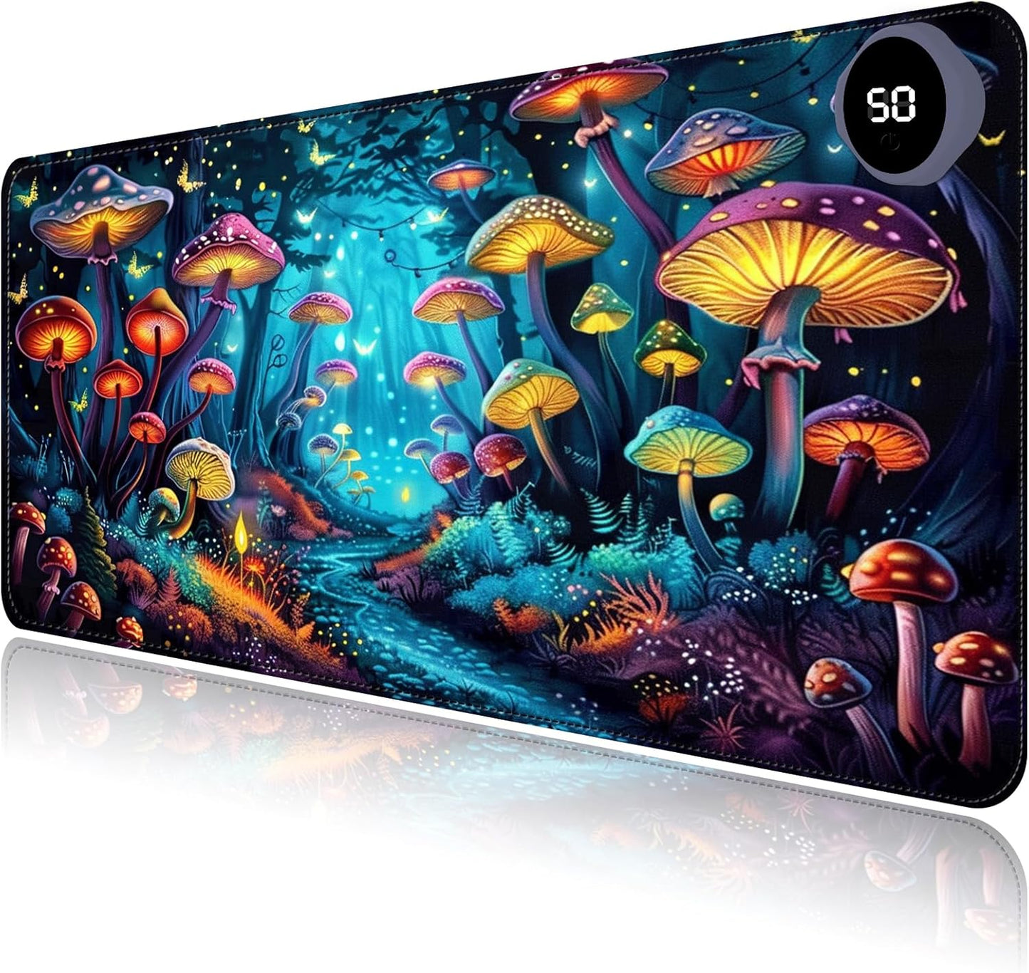 Heated Mouse Pad with 3 Levels Heated & 3 Hours Auto Shut-Off Mouse Pad for Warming Hands in Office Home, 31.5" x 13"Large Safe Desk Mat Hand Warmer，Forest Glowing Mushroom