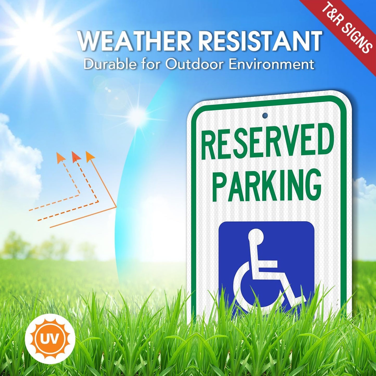 (4 Pack) Handicap Parking Sign, Reserved Parking Sign, Large 18" x 12" Engineer Grade Reflective Sheeting, Rust Free Aluminum, Weather Resistant, Waterproof, Fade Resistant, 2 Pre-drilled Holes