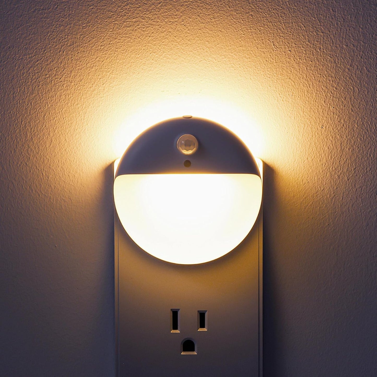 2 Pack Plug in Night Light with Motion Sensor and Dusk to Dawn Sensor, Stepless Dimming, Warm White LED Nightlight with 3 Lighting Ways for Bathroom, Bedroom, Kitchen, for Kids, Adults
