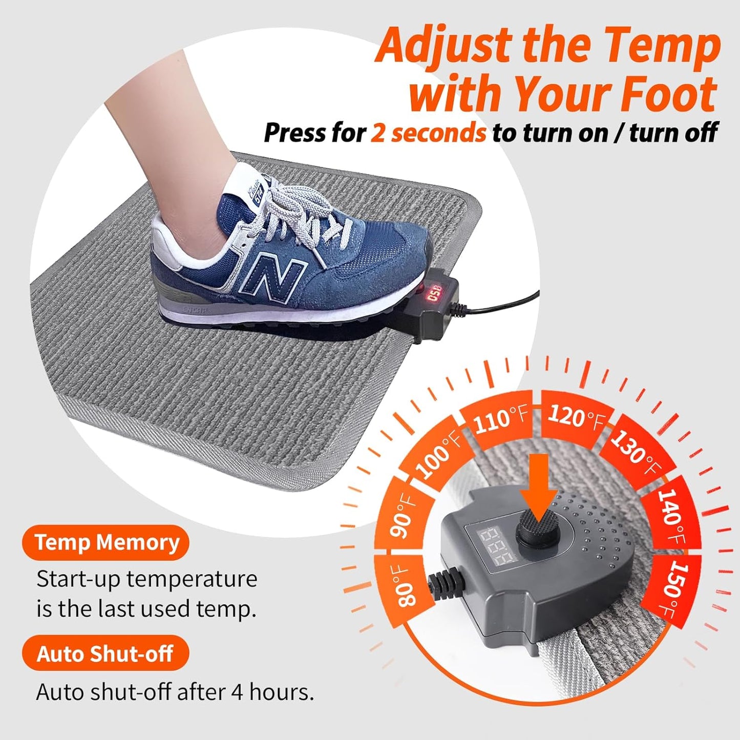 Heated Floor Mat Under Desk for Foot Warmer - Wider Electric Space Heaters 110V Adjustable Temperature Heating Pad - Carbon Crystal & Energy Saving Feet Warmers for Office,Home (Carpet Grain)