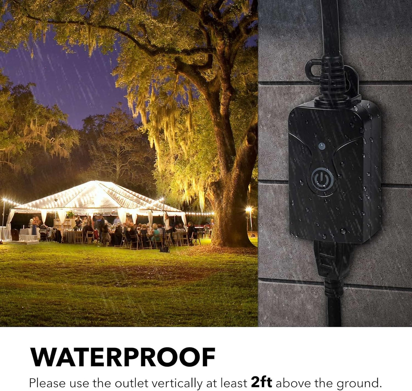 HBN Outdoor Indoor Wireless Remote Control 3-Prong Outlet Weatherproof Heavy Duty 15 A Compact 1 Remote 3 Outlets with Remote 6-inch Cord 100ft Range ETL Listed (Battery Included)