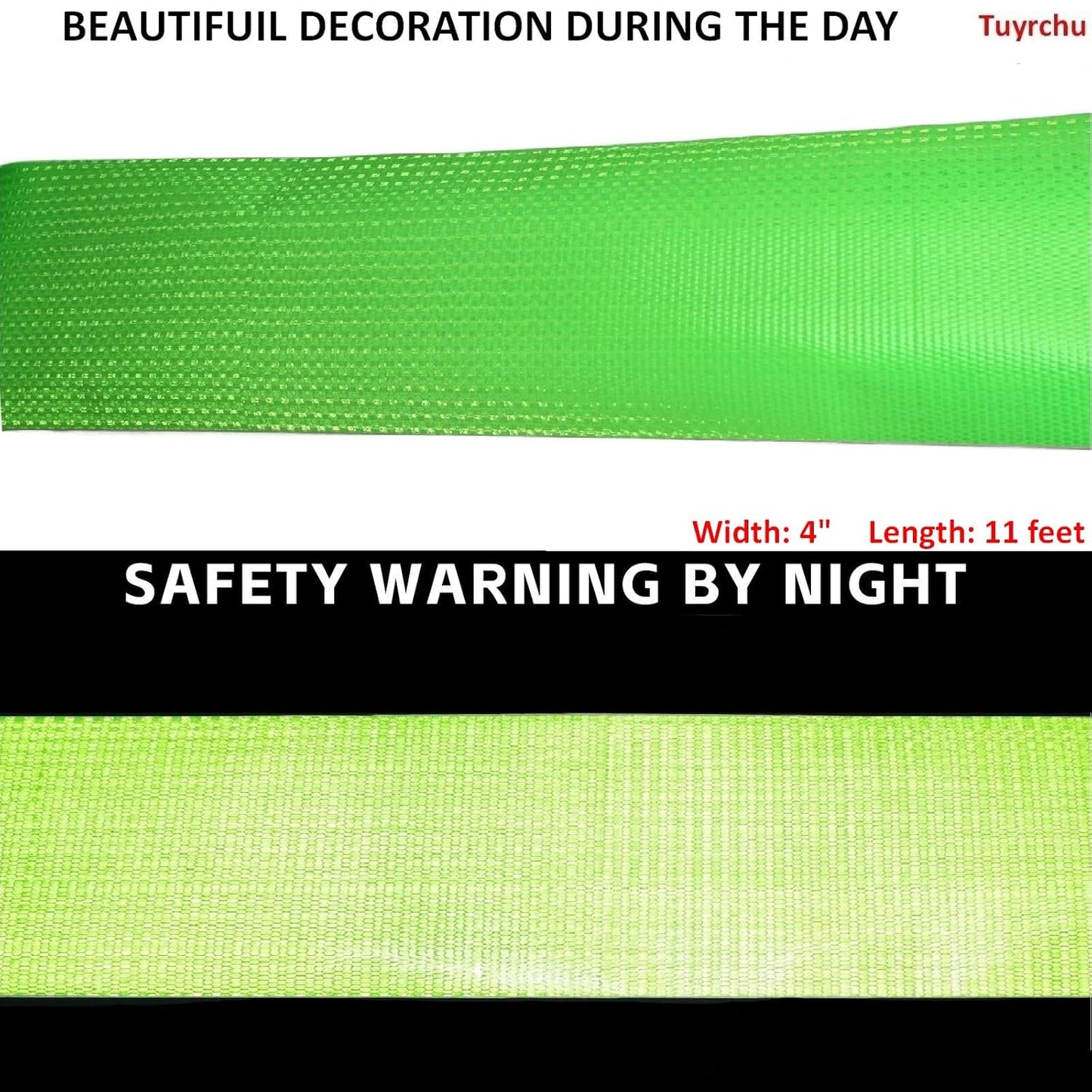 Green Reflective Tape Outdoor Waterproof 4 inch, High Visibility Warning Industrial Marking Tape, Safety Stickers (11 feet)