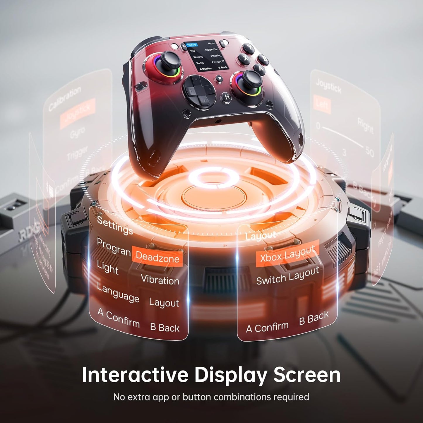 GUSGU G7 Wireless Gaming Controller with Interactive Screen, 1000Hz Polling Rate, Hall Joysticks & Triggers, 4 Programmable Buttons, Compatible with PC, Switch1, PS4, iOS, Android, Red