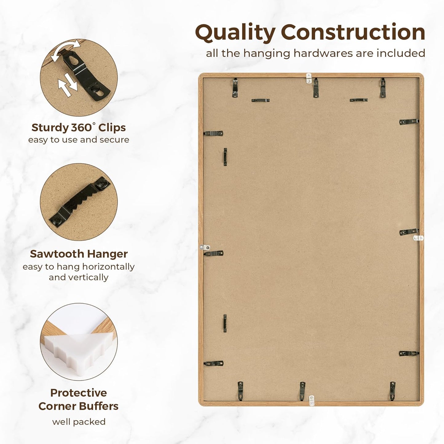 20x30 Picture Frame, 20 x 30 Poster Frame - Solid Oak Wood, 20 by 30 Frame with Tempered Glass, 20"x30" Wood Frame with Mat for 16"x24", Minimalist 20x30 Frames for Wall, Natural Oak Color, 1 Pack