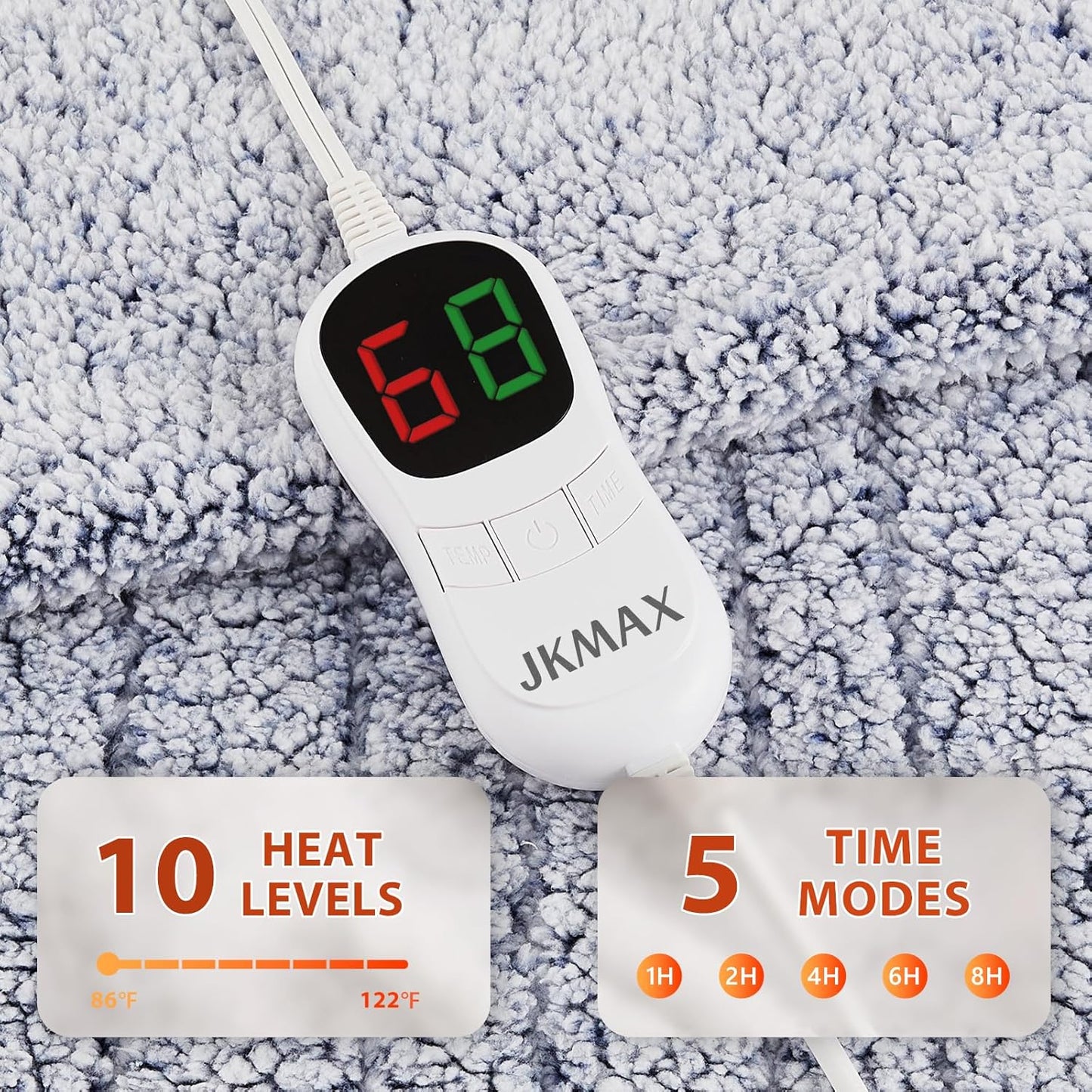 Heated Electric Blanket Full Size - 72"x84" Flannel Heating Blanket with 10 Heating Levels & 5 Time Settings Over-Heat Protection, Winter Warmer for Adults with ETL Certification（Grey）