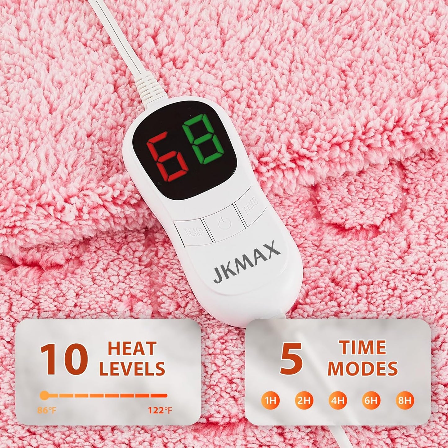 Heated Electric Blanket Queen Size - 84"x90" Flannel Heating Blanket with 10 Heating Levels & 5 Time Settings Over-Heat Protection, Winter Warmer for Adults with ETL Certification（Pink）