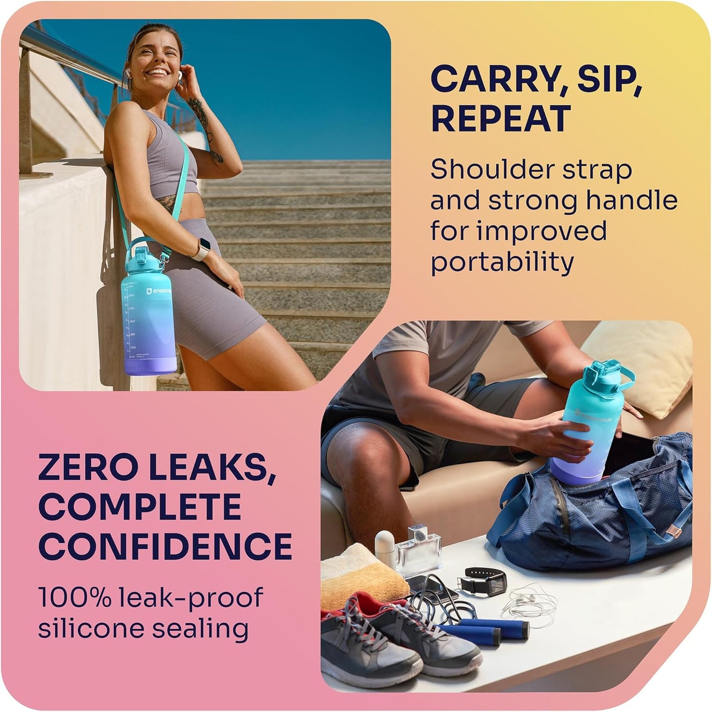 1 Gallon Water Bottle with 128 oz Capacity - Motivational Time Markers for Daily Hydration Goals - Leakproof BPA Free Tritan with Removable Straw