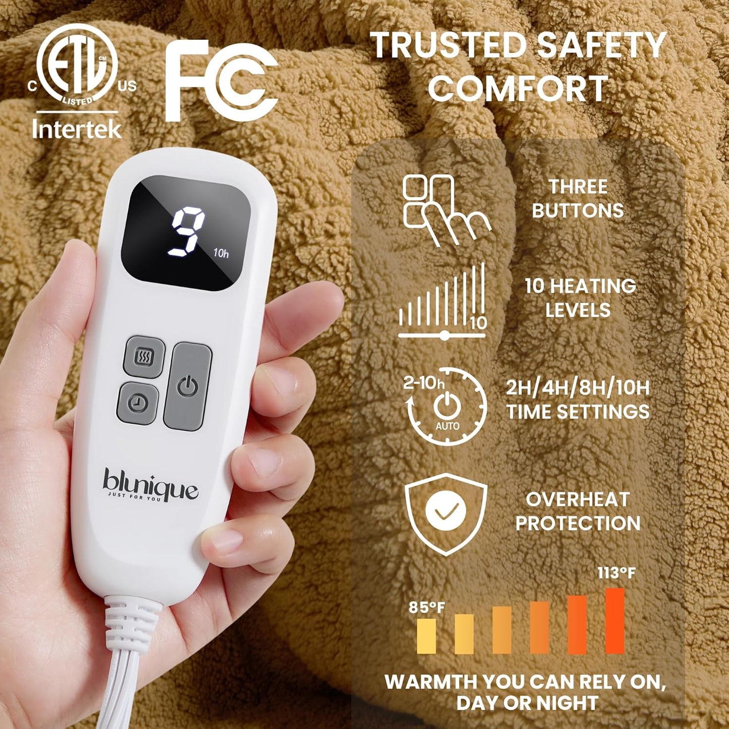 Heated Blanket Electric Blanket Twin - Fast Heating Blanket Throw Double Sided Sherpa Ultra Soft Cozy with 10 Heating Levels & 2-10 Hours Auto Off, Mashine Washable, 62 x 84 Inches, Camel