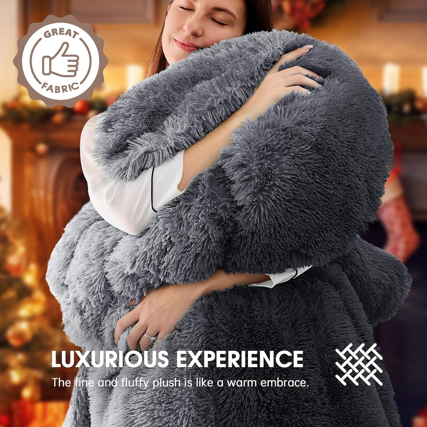 Heated Electric Blanket Throw–Faux Fur with Soft Thick Sherpa,Warm Winter Birthday Gifts for Women Grandma，10 Heat Settings,5 Time Settings with Fast Heating, 50x60, Midnight Black