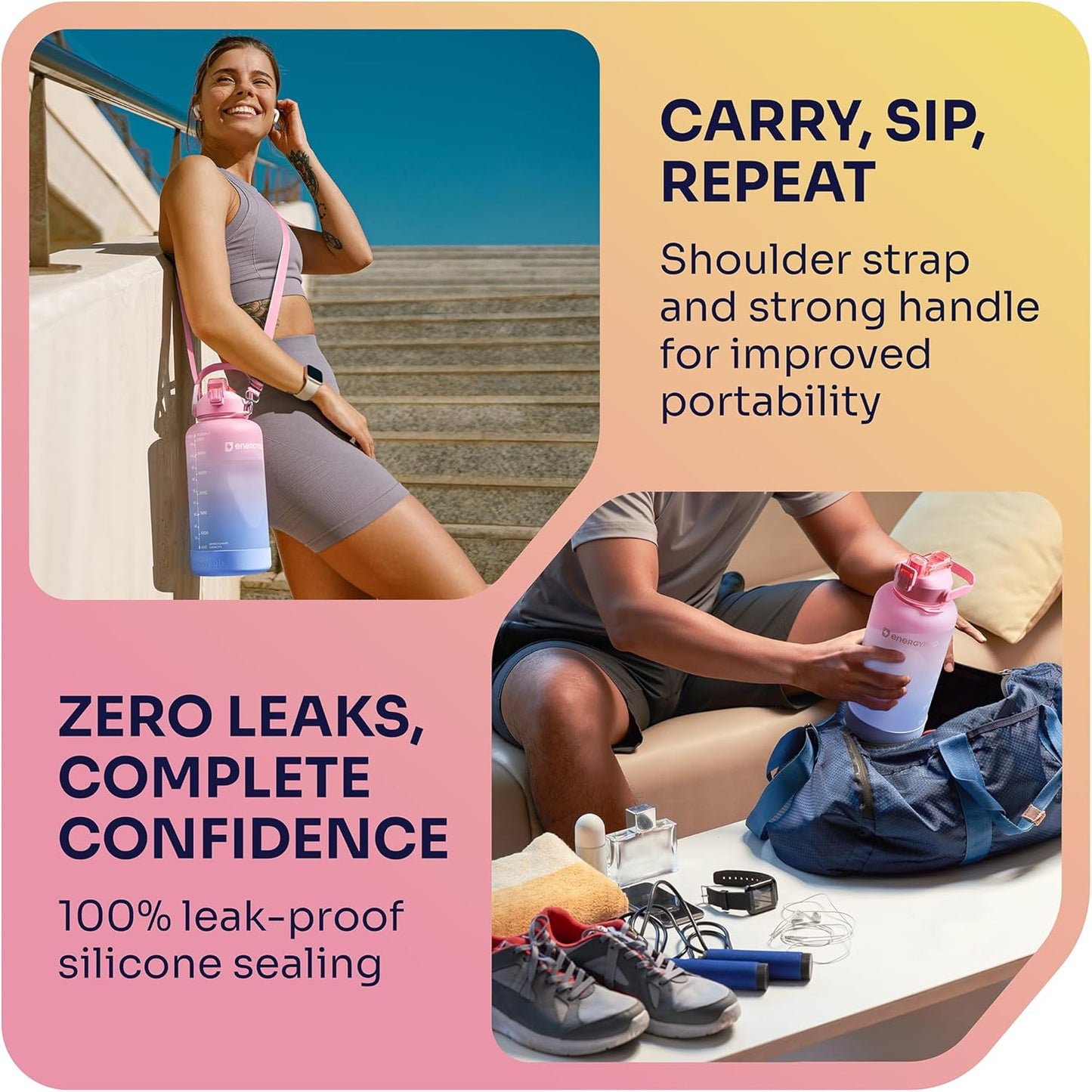 1 Gallon Water Bottle with 128 oz Capacity - Motivational Time Markers for Daily Hydration Goals - Leakproof BPA Free Tritan with Removable Straw