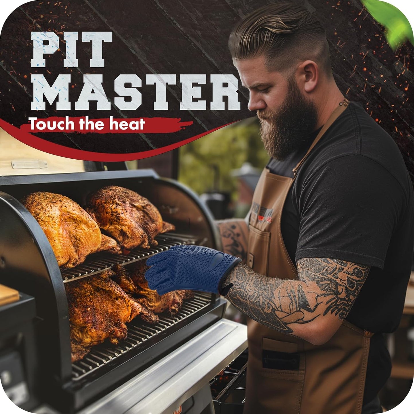 KITCHEN PERFECTION S Silicone Smoker Oven Gloves -Extreme Heat Resistant BBQ Gloves -Handle Hot Food Right on Your Grill Fryer Pit|Waterproof Oven Mitts |Superior Value Set+3 Bonuses