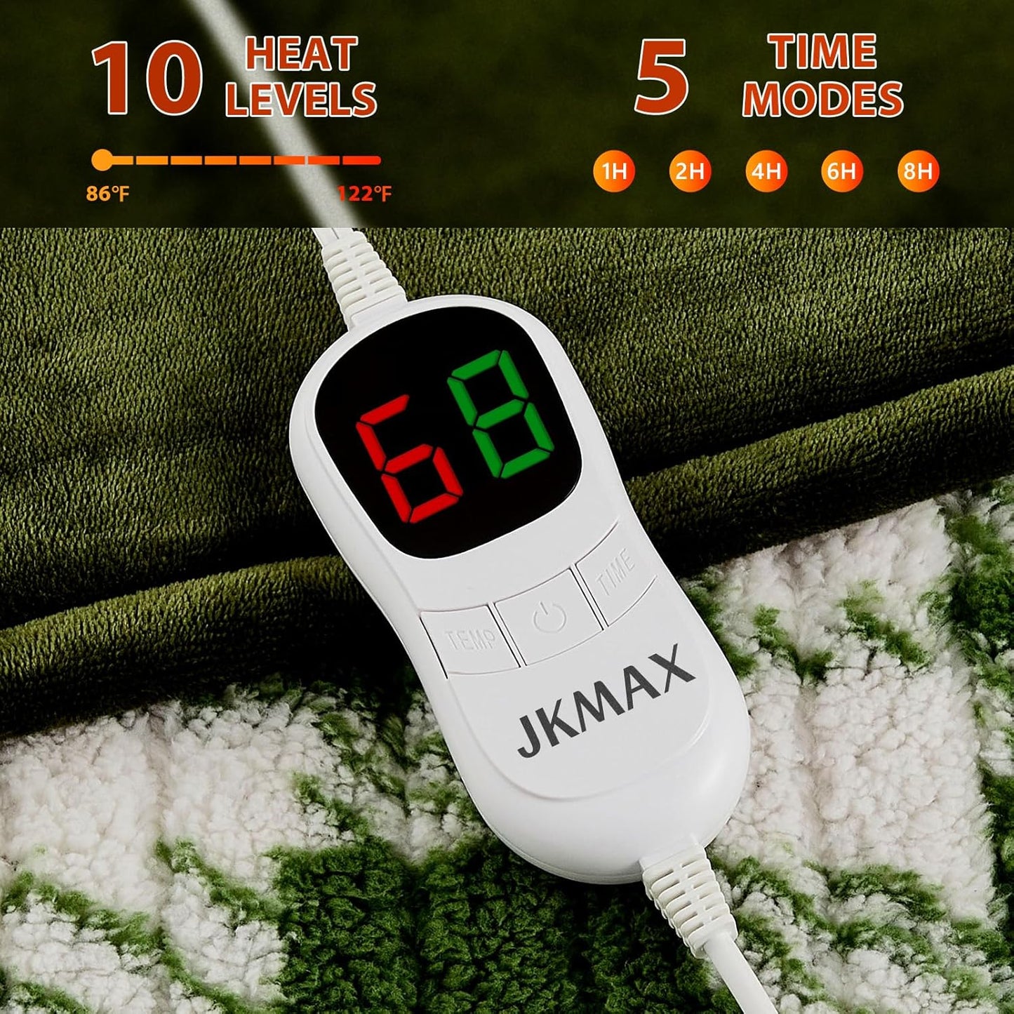 Heated Electric Blanket King Size - 100"x90" Flannel Heating Blanket with 10 Heating Levels & 5 Time Settings Over-Heat Protection, Winter Warmer for Adults with ETL Certification（Green）