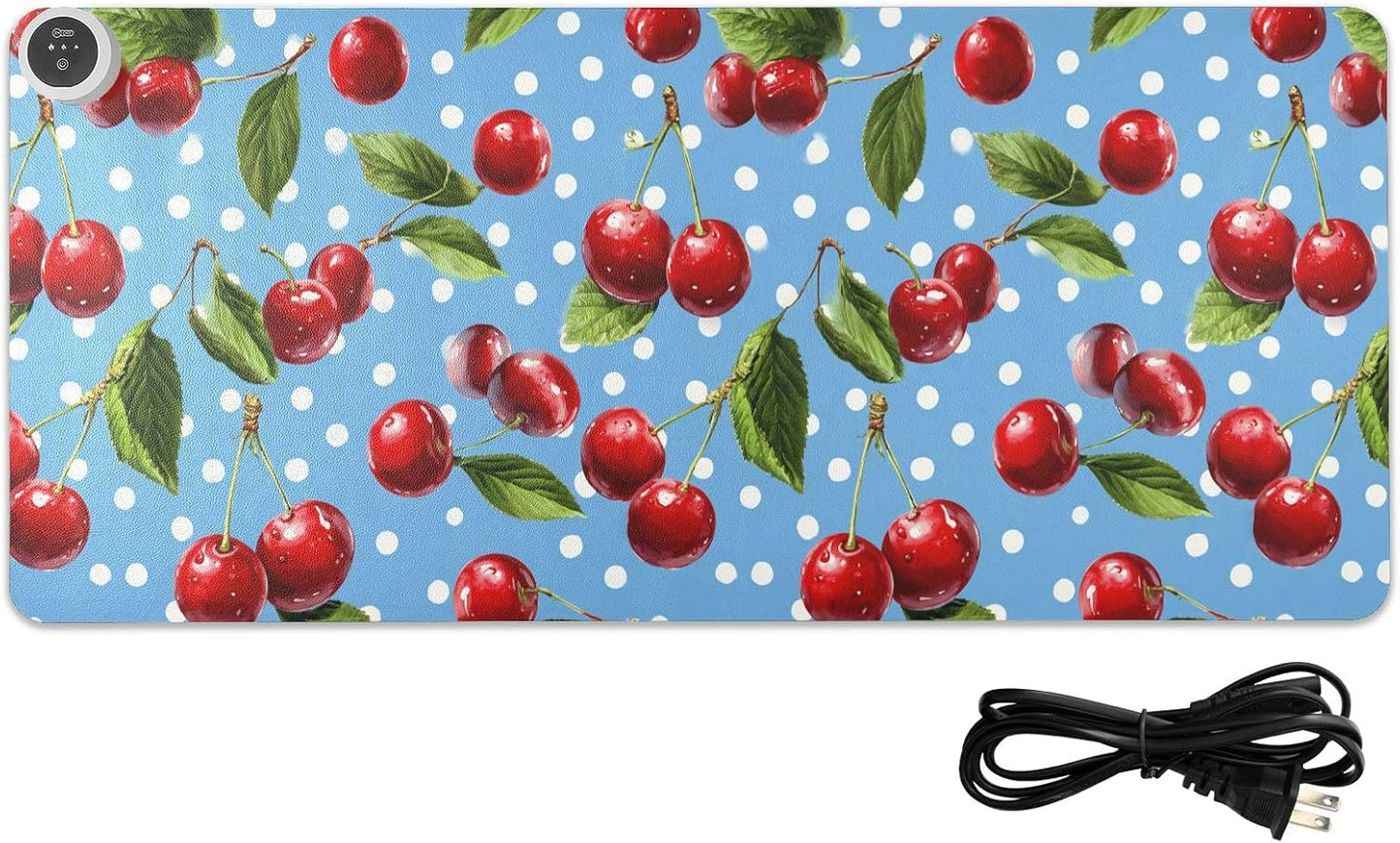 Heated Desk Pad Mouse Pad 31.5x13 Inch PU Leather Desk Mat with 3 Heat Levels Large Mouse Gaming Computer Laptop Mat Blue Dots Red Cherry