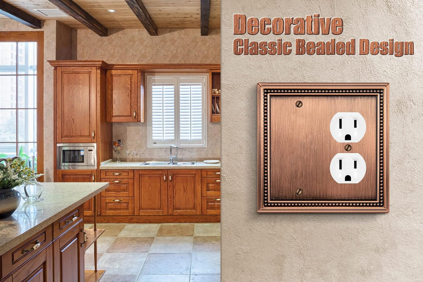 Henne Bery Sunken Pearls Heavy Duty Decorative Wall Plate Switch Plate Outlet Cover (Blank/Duplex, Antique Copper)