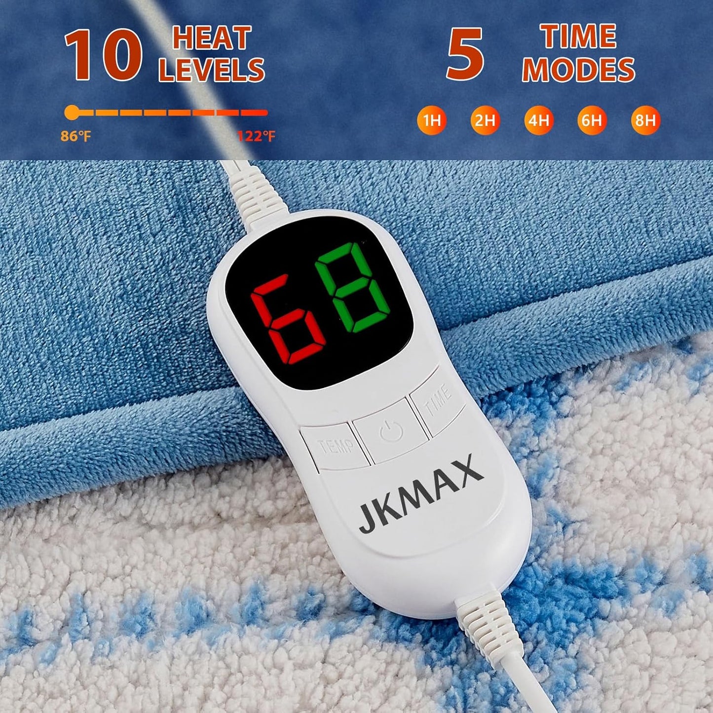 Heated Electric Blanket Throw Size - 50"x60" Flannel Heating Blanket with 10 Heating Levels & 5 Time Settings Over-Heat Protection, Winter Warmer for Adults with ETL Certification（Light Blue）