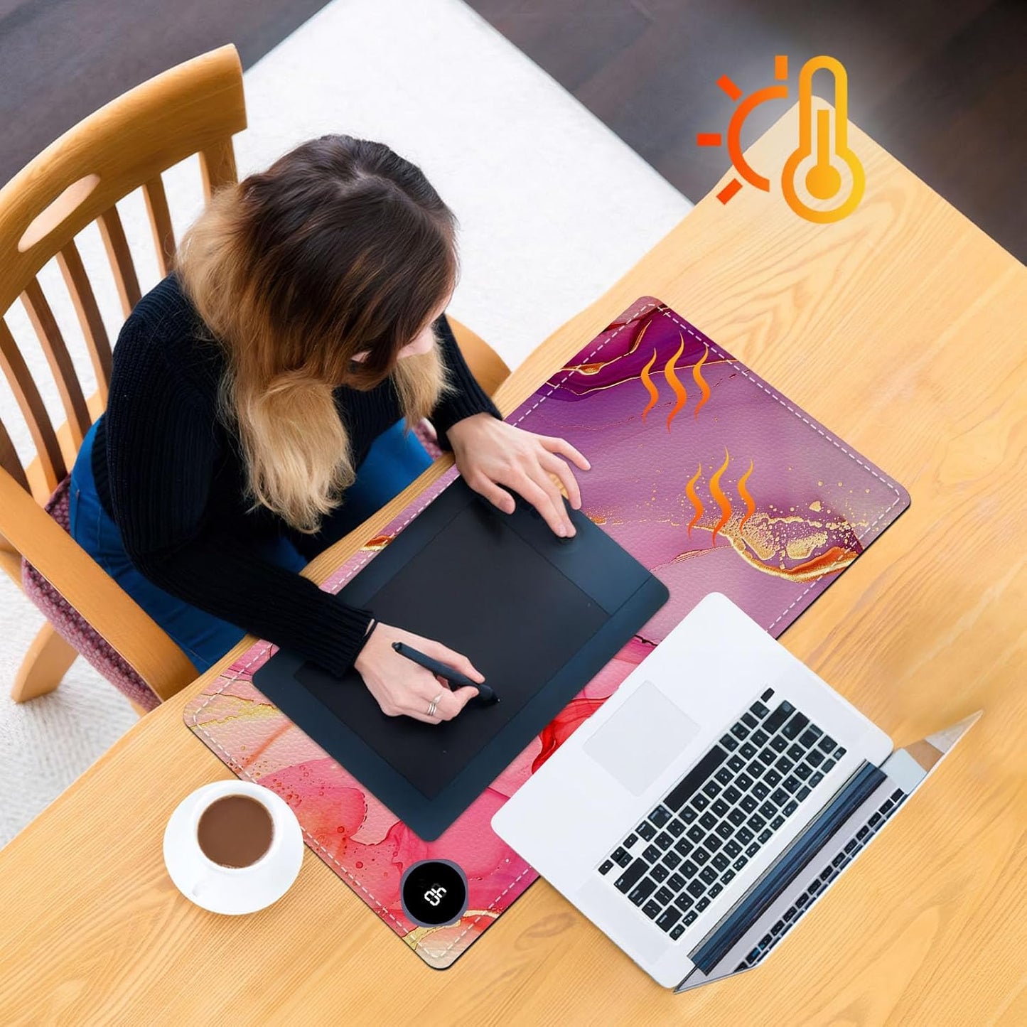 Heated Mouse Pad, Warm Desk Pad, Keyboard Mat 23.6 x 14 Inch Large Size Intelligent Fast Heating, 3 Speed Adjustable, Timed Auto Power Off for Game Office Home, Pink Marble