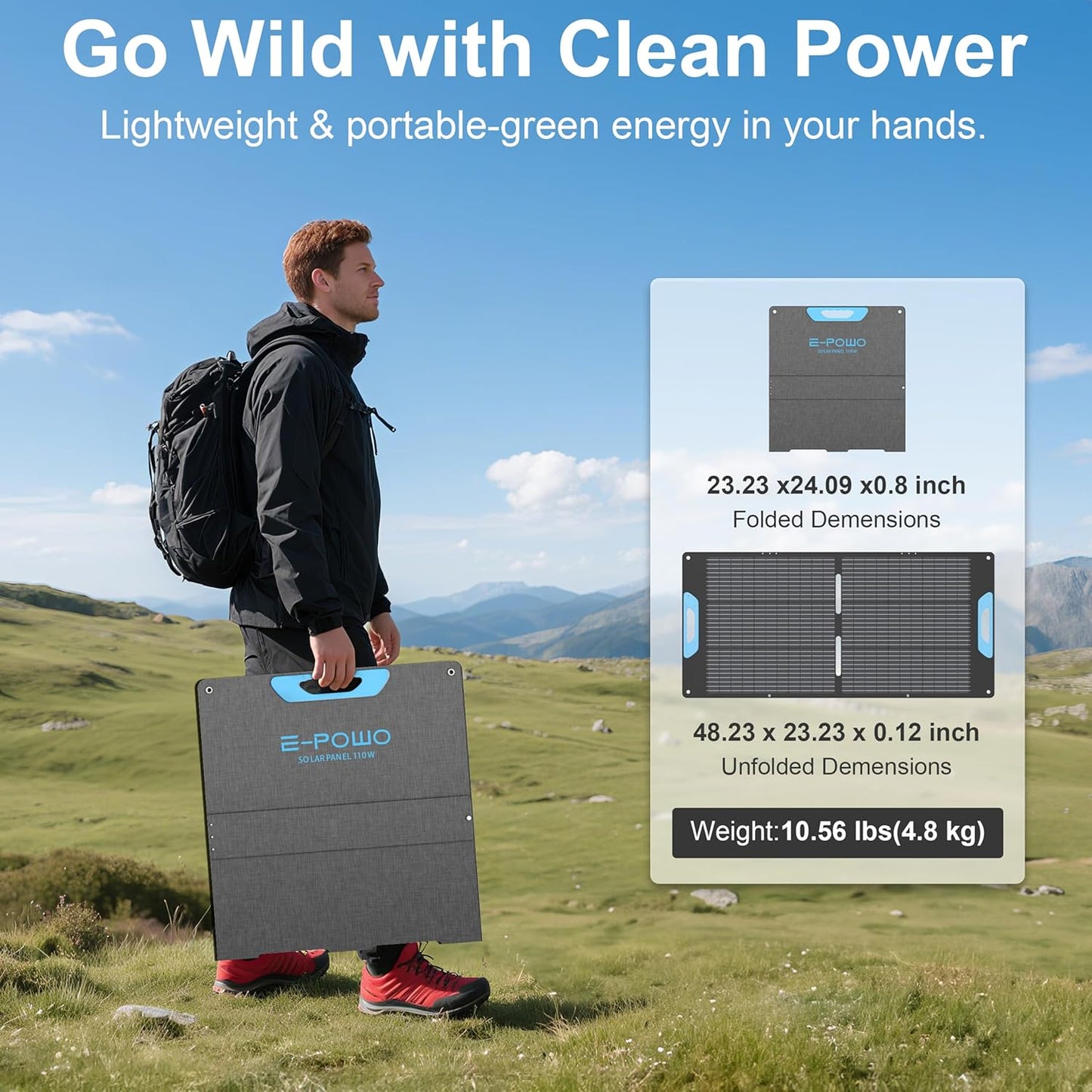 110W Portable Solar Panel for Power Station, 23.5% High Efficiency ETFE Foldable Solar Panels Charger, QC3.0 USB-A &Type-C Output, IP67 Waterproof for RV, Outdoor Camping, Off Grid Blackouts