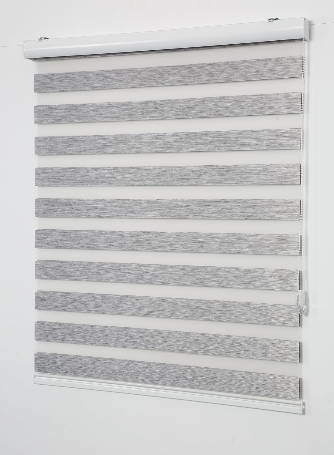 Shadesu Custom Size Zebra Blinds for Windows, 34" W x 72 H, Grey, Dual Layer Free-Stop Zebra Shades, Light Control for Day and Night, Sheer Blinds for Indoor Windows, Bedroom, Kitchen