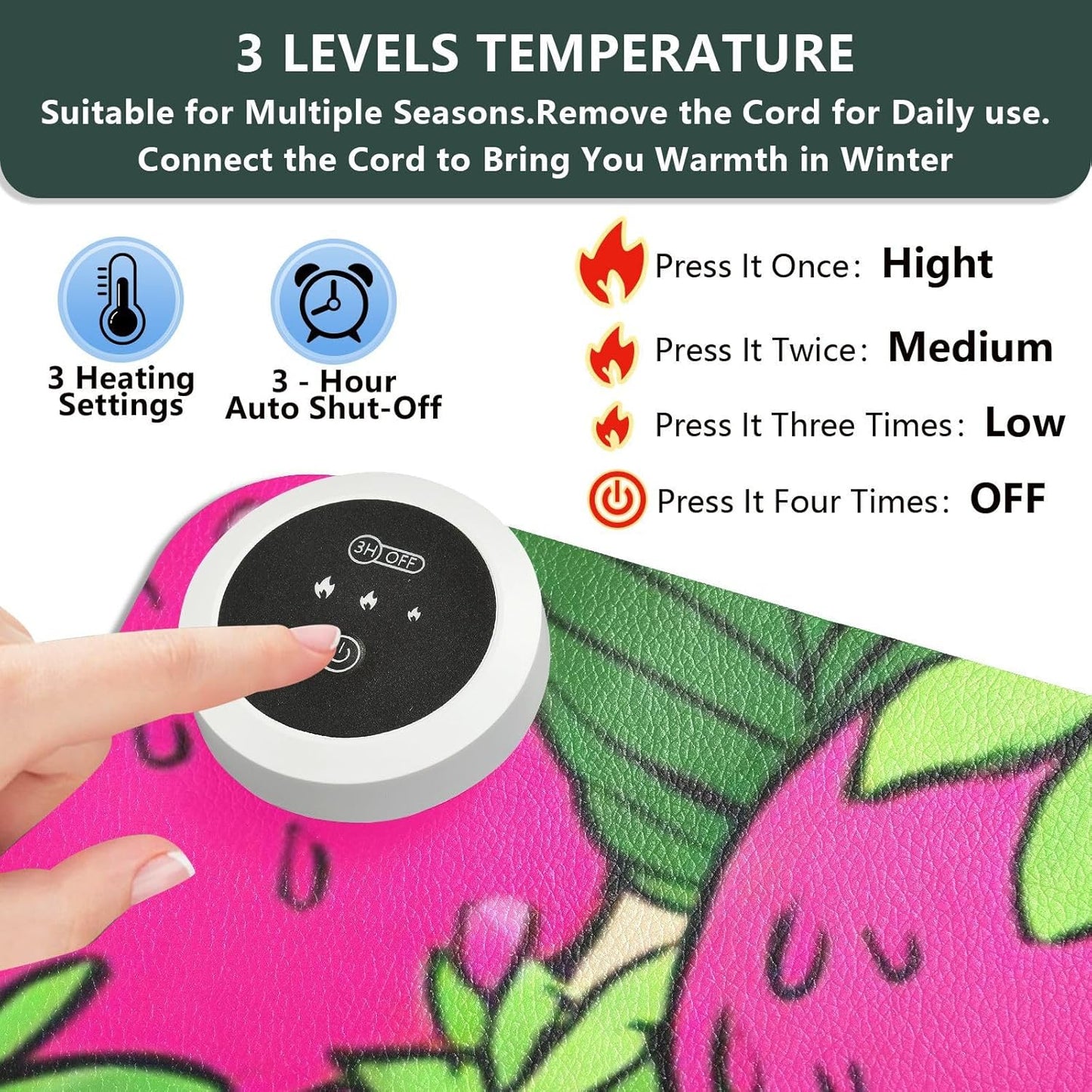 Heated Desk Pad Mouse Pad 31.5x13 Inch PU Leather Desk Mat with 3 Heat Levels Large Mouse Gaming Computer Laptop Mat Pink Cute Strawberries